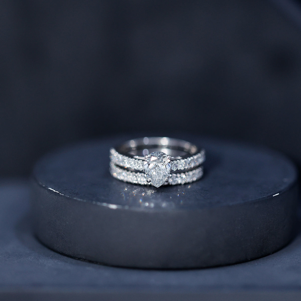 Minimal Pear Shape Lab Grown Diamond Wedding Ring Set Lab - ( EF-VS ) - Rosec Jewels