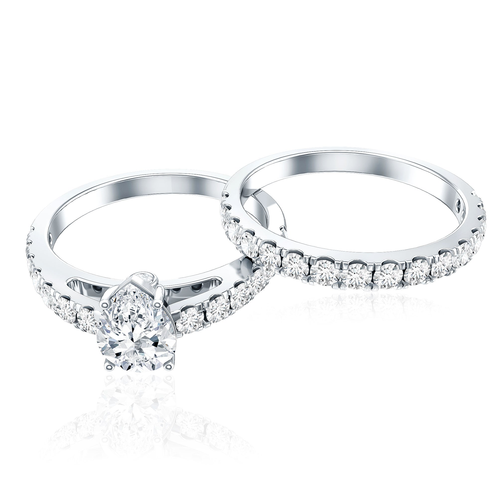 Minimal Pear Shape Lab Grown Diamond Wedding Ring Set Lab - ( EF-VS ) - Rosec Jewels