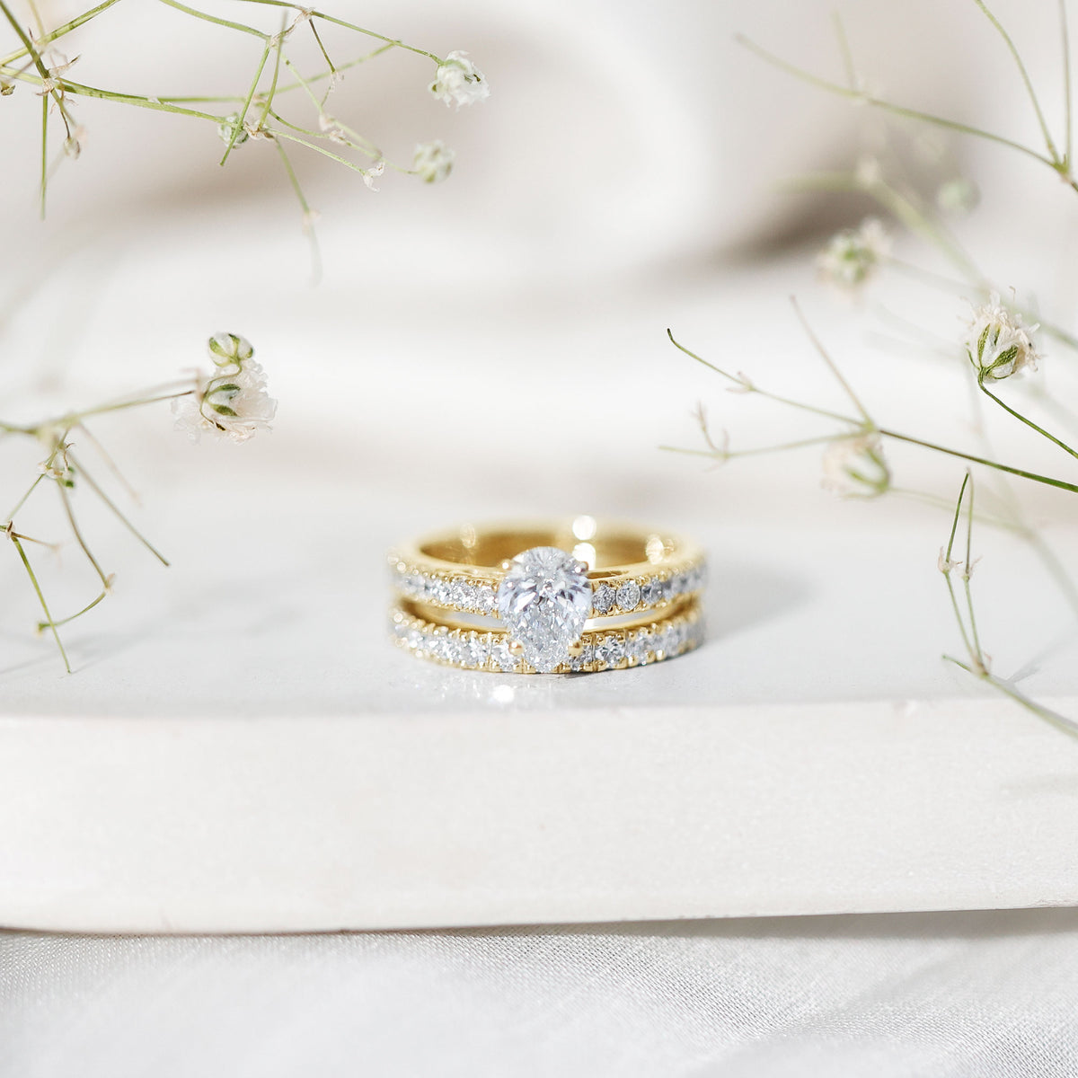 Minimal Pear Shape Lab Grown Diamond Wedding Ring Set Lab - ( EF-VS ) - Rosec Jewels