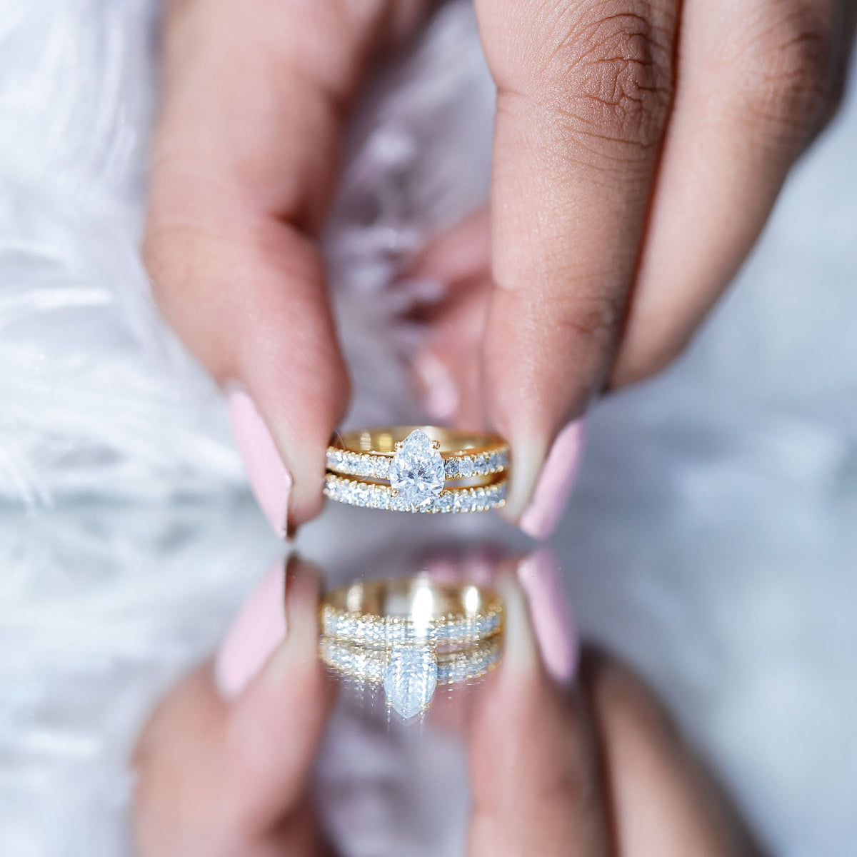 Minimal Pear Shape Lab Grown Diamond Wedding Ring Set Lab - ( EF-VS ) - Rosec Jewels