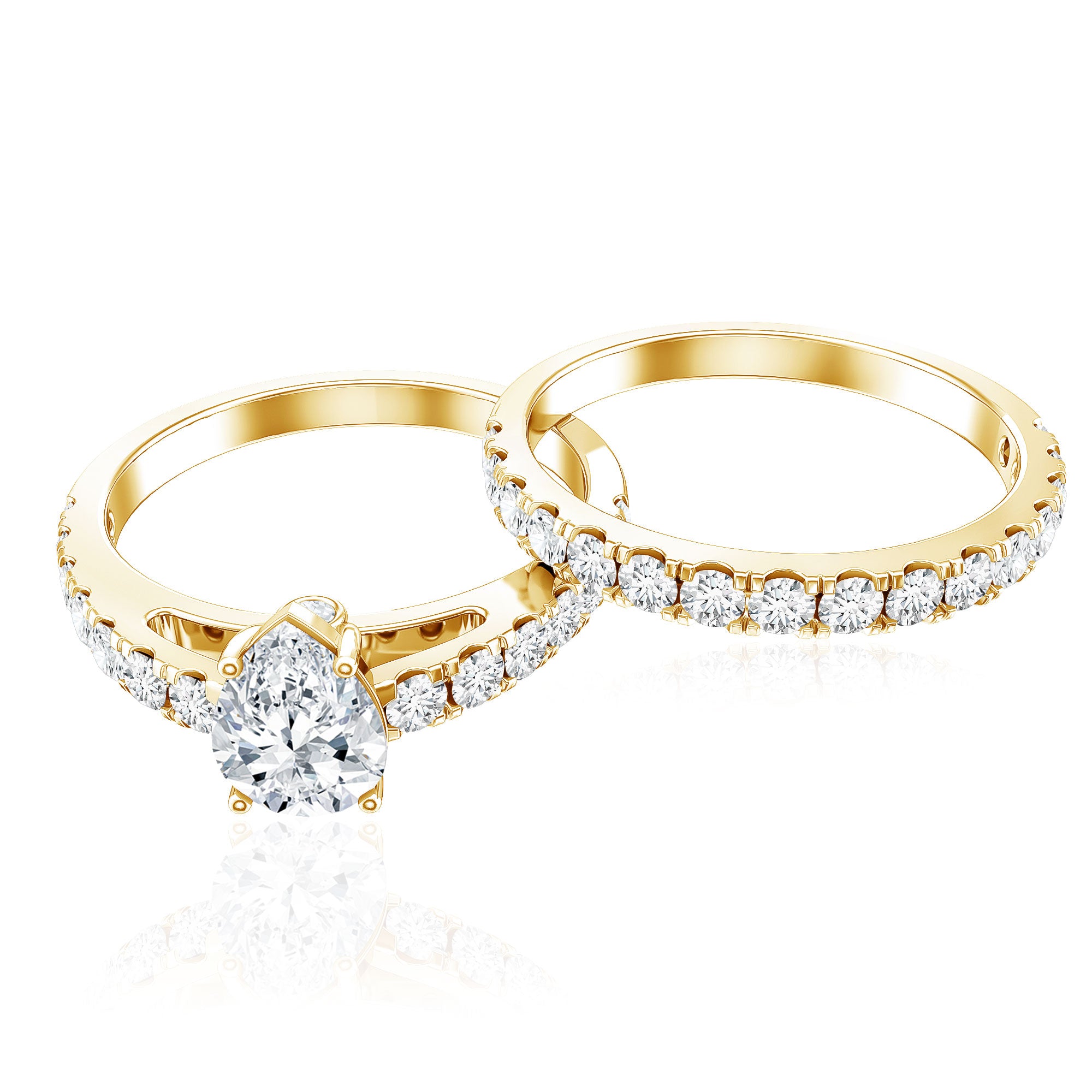 Minimal Pear Shape Lab Grown Diamond Wedding Ring Set Lab - ( EF-VS ) - Rosec Jewels