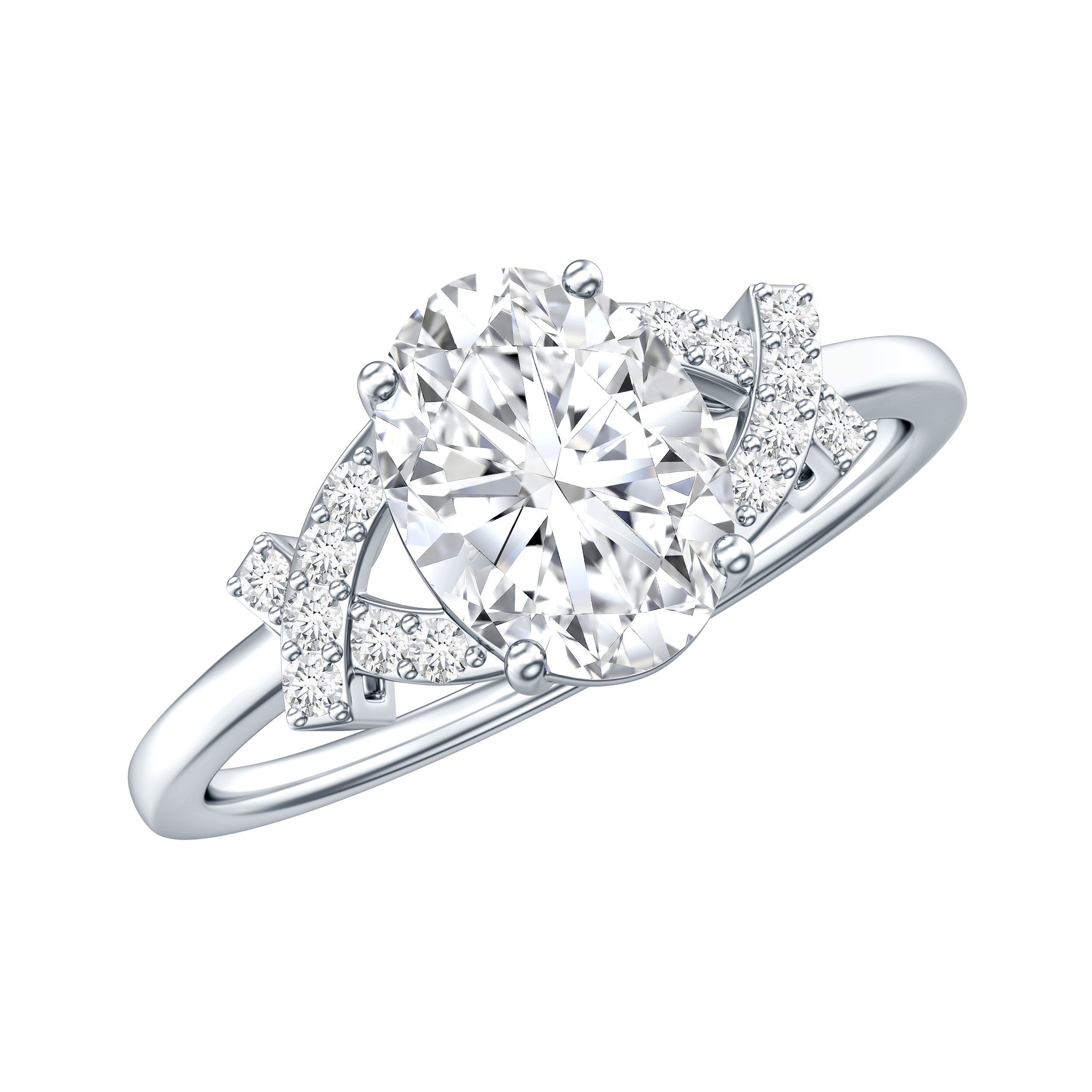 Oval Shape Lab Grown Diamond Solitaire Ring in Split Shank Lab - ( EF-VS ) - Rosec Jewels