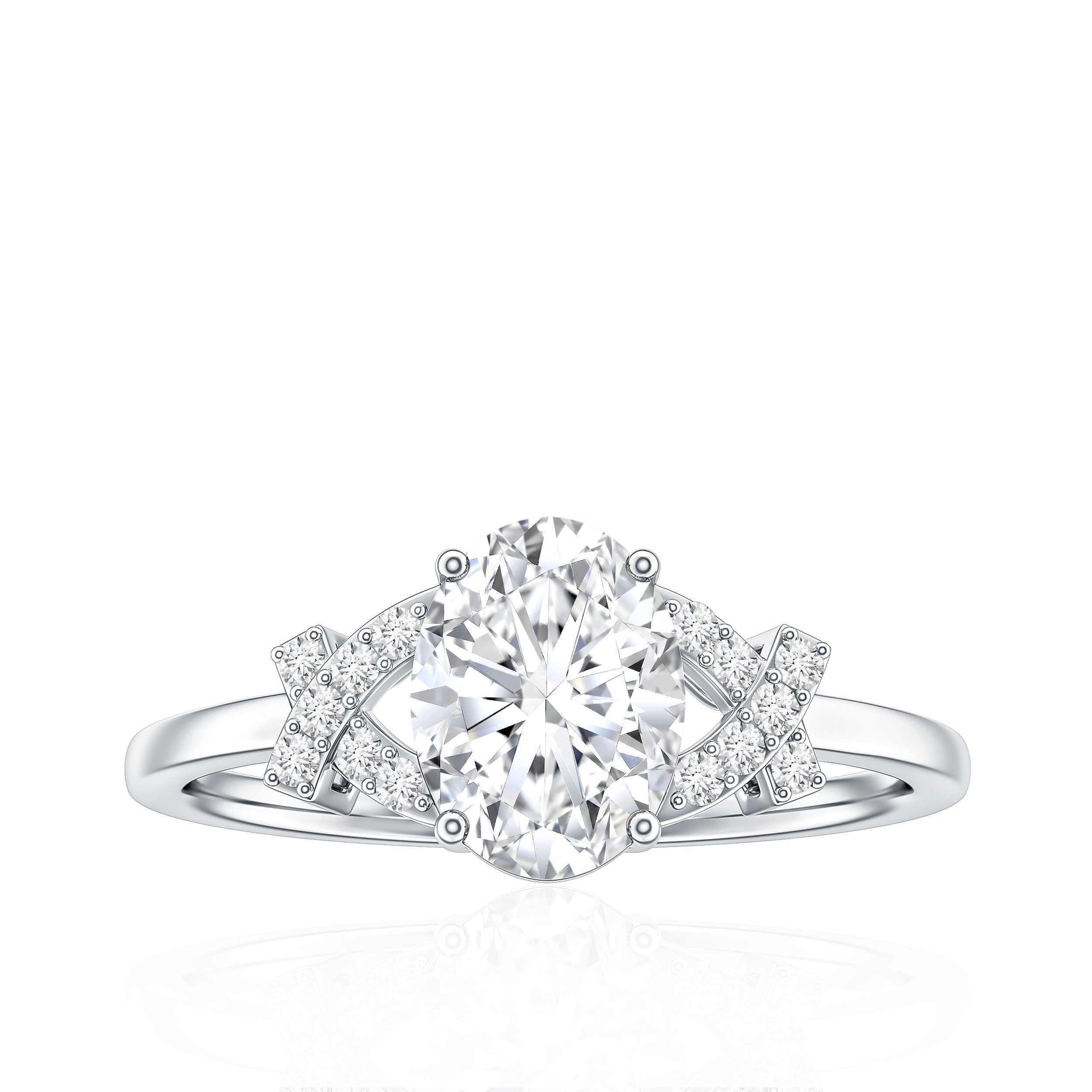 Oval Shape Lab Grown Diamond Solitaire Ring in Split Shank Lab - ( EF-VS ) - Rosec Jewels