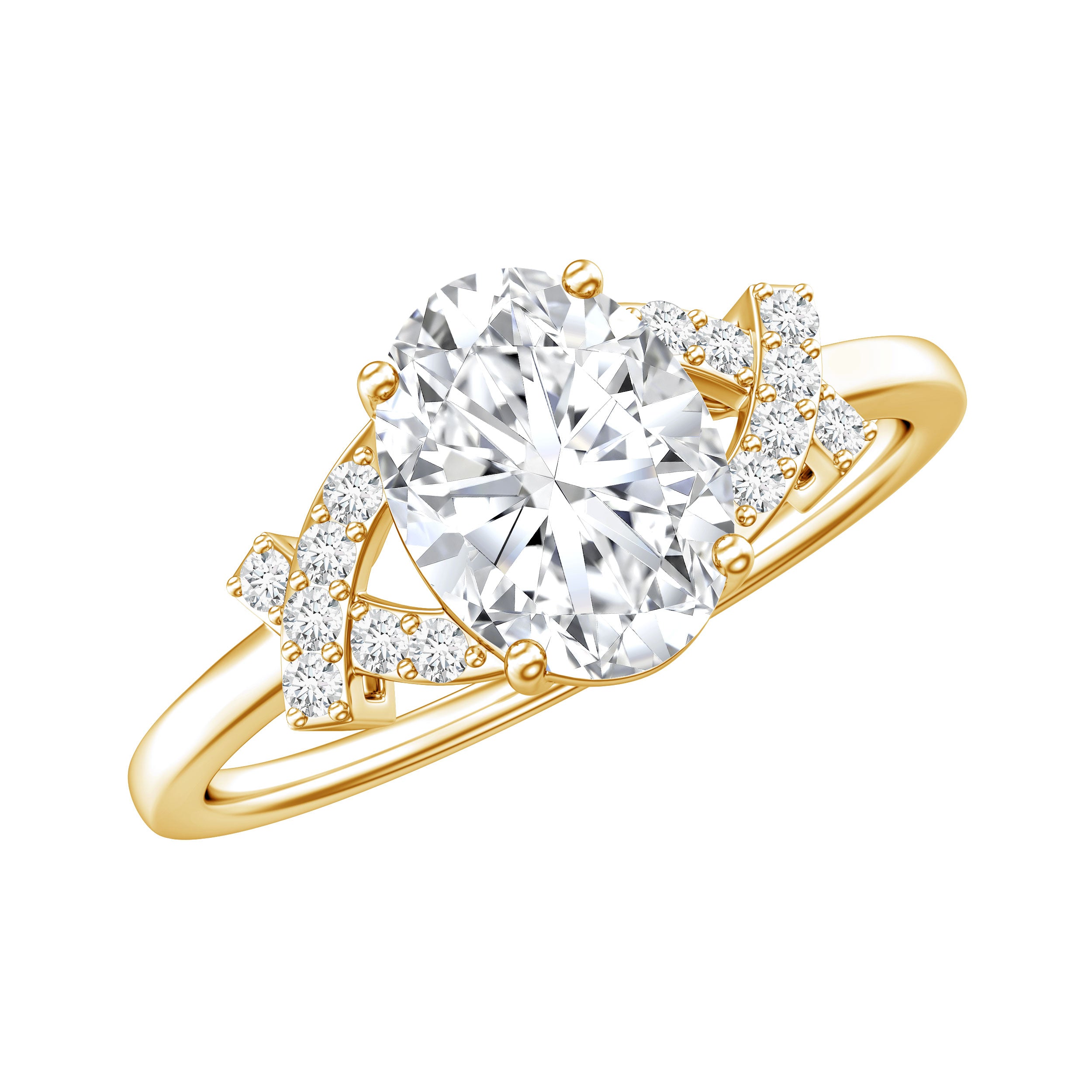 Oval Shape Lab Grown Diamond Solitaire Ring in Split Shank Lab - ( EF-VS ) - Rosec Jewels