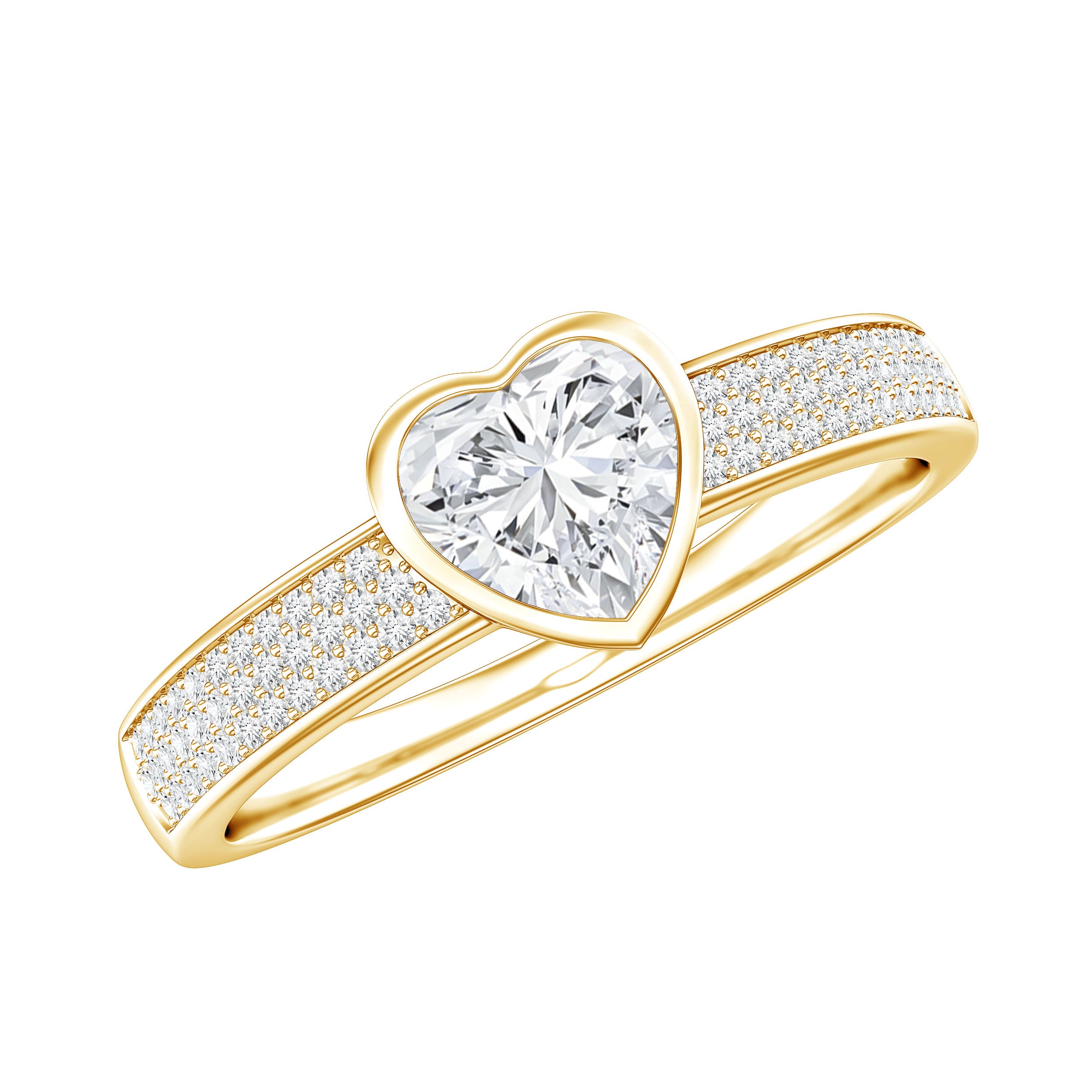 Heart Shape Lab Grown Diamond Solitaire Ring with Side Stones Lab - ( EF-VS ) - Rosec Jewels