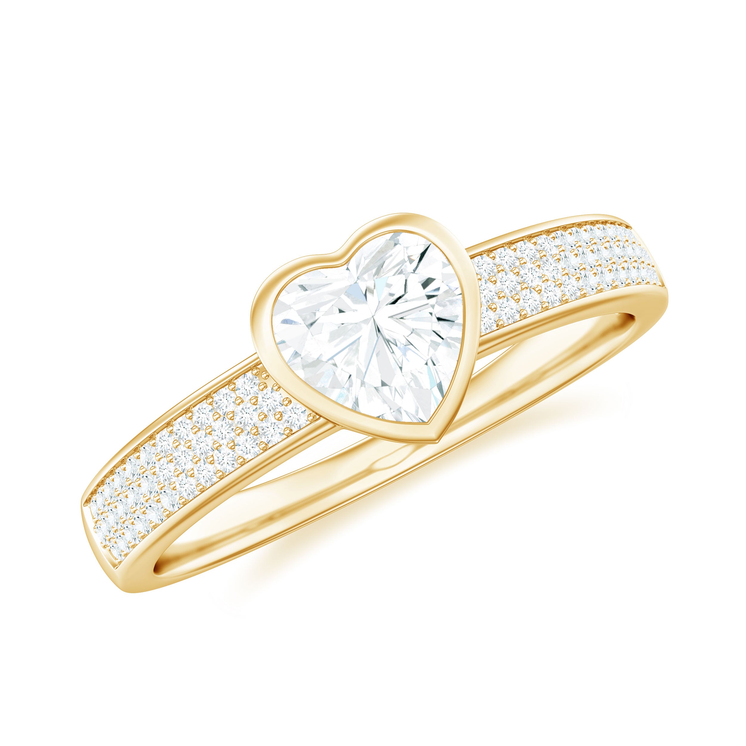 Heart Shape Lab Grown Diamond Solitaire Ring with Side Stones Lab - ( EF-VS ) - Rosec Jewels
