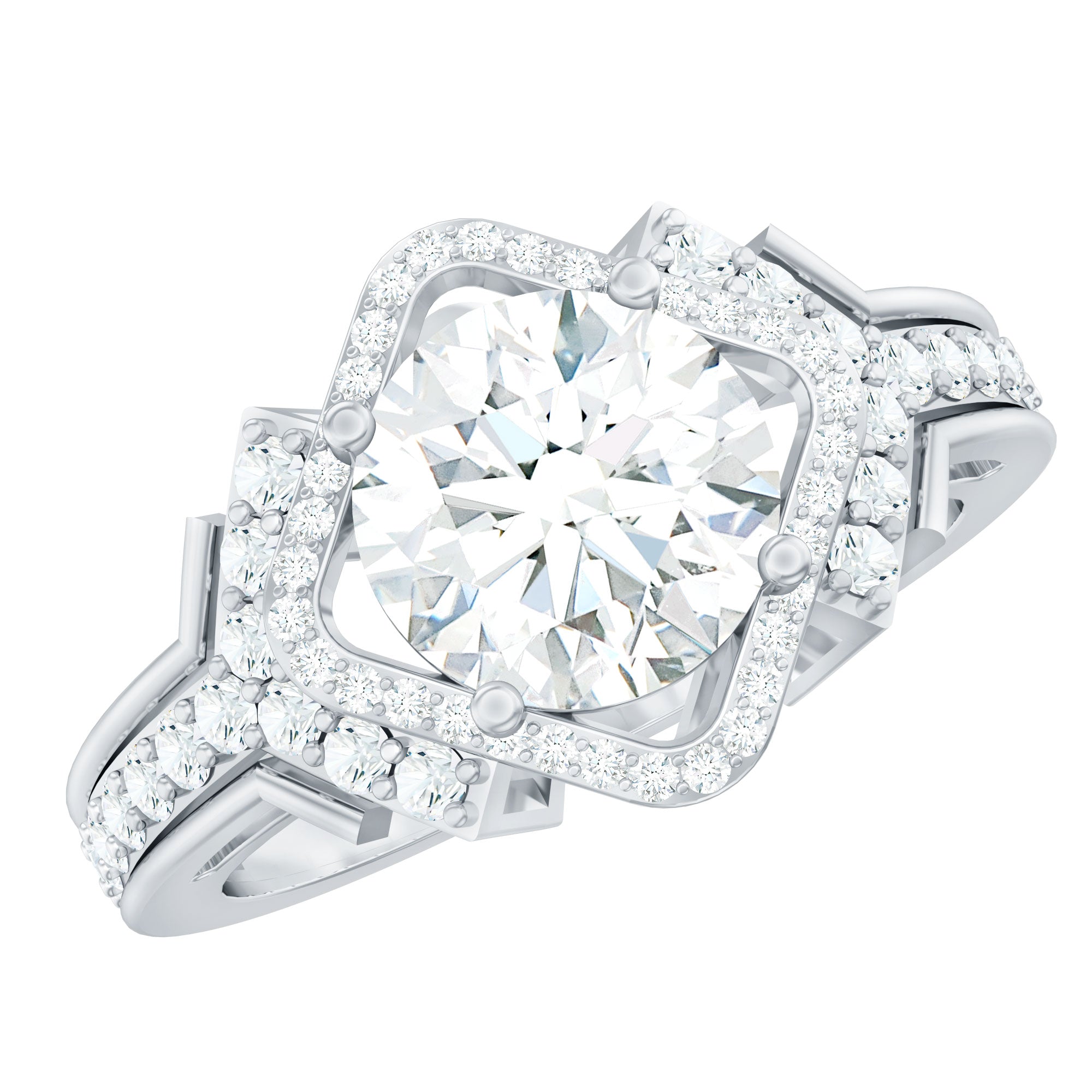 Certified 8 MM Round Cut Moissanite Estate Engagement Ring
