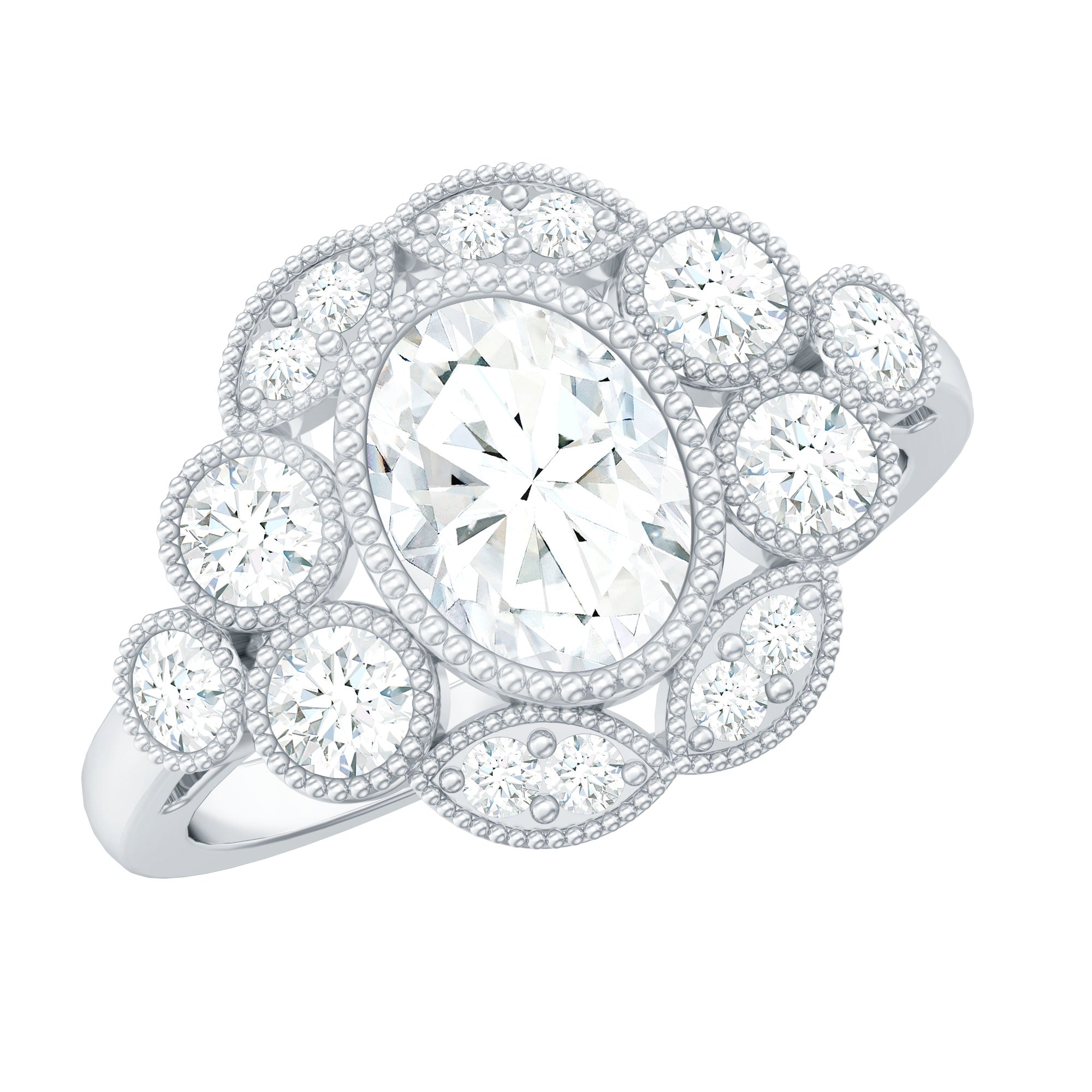 Certified 6X8 MM Oval Moissanite Statement Engagement Ring