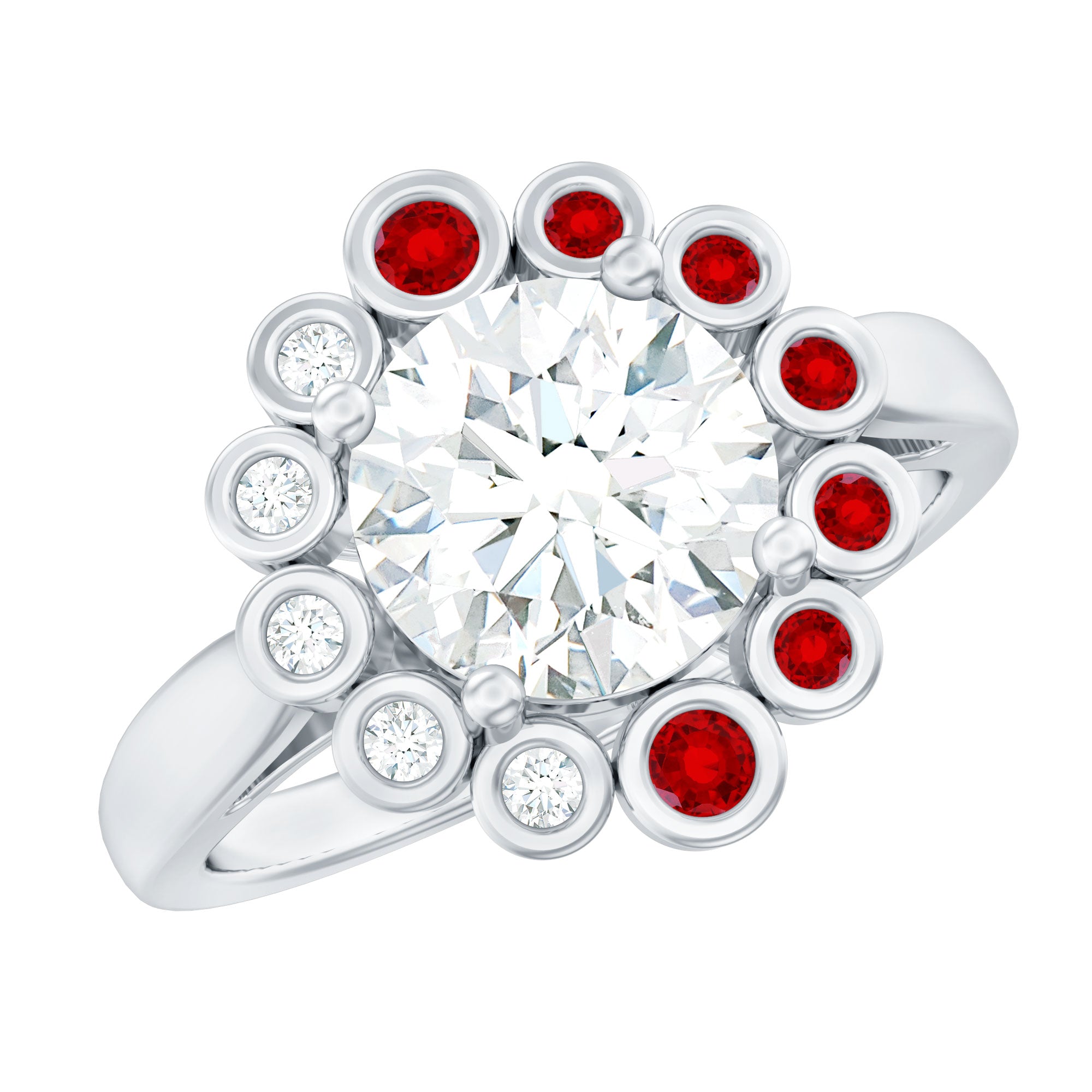 Certified Moissanite Designer Engagement Ring with Lab Ruby