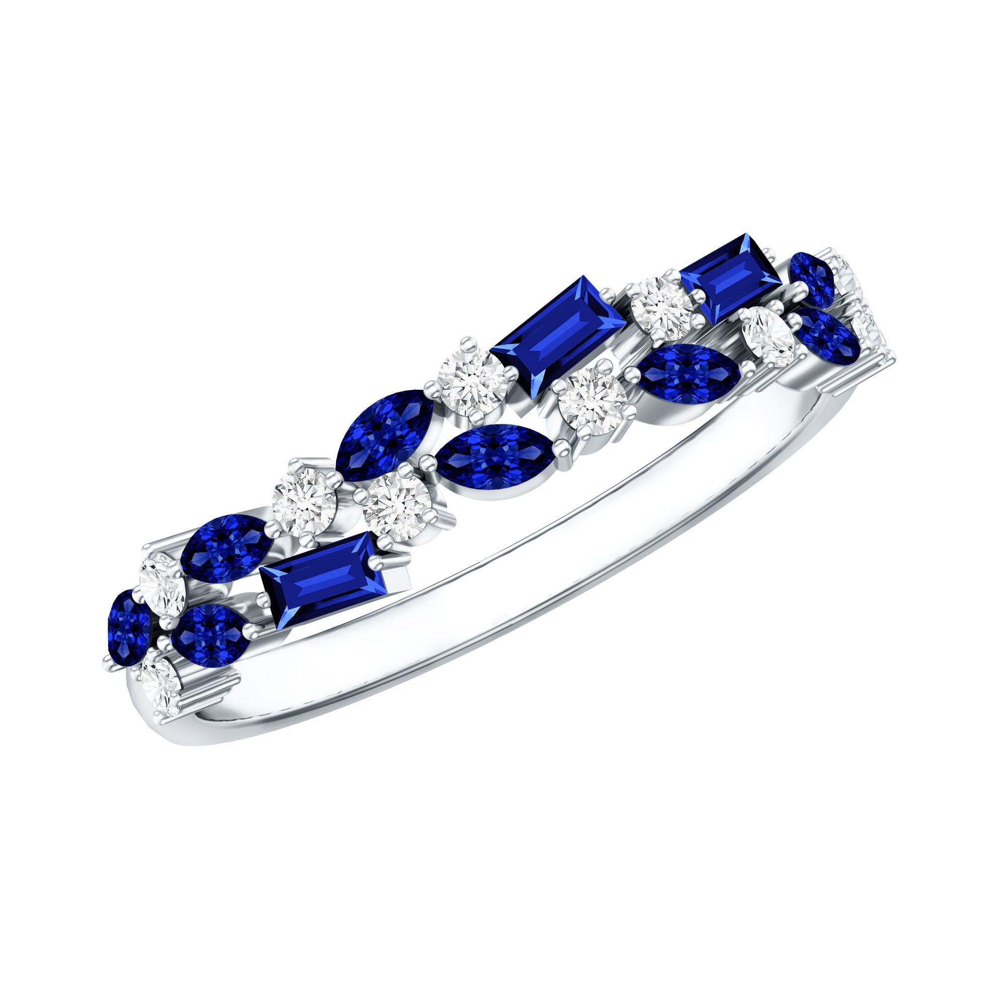 Certified Lab Grown Blue Sapphire Diamond Half Eternity Band Ring AAAA - Rosec Jewels
