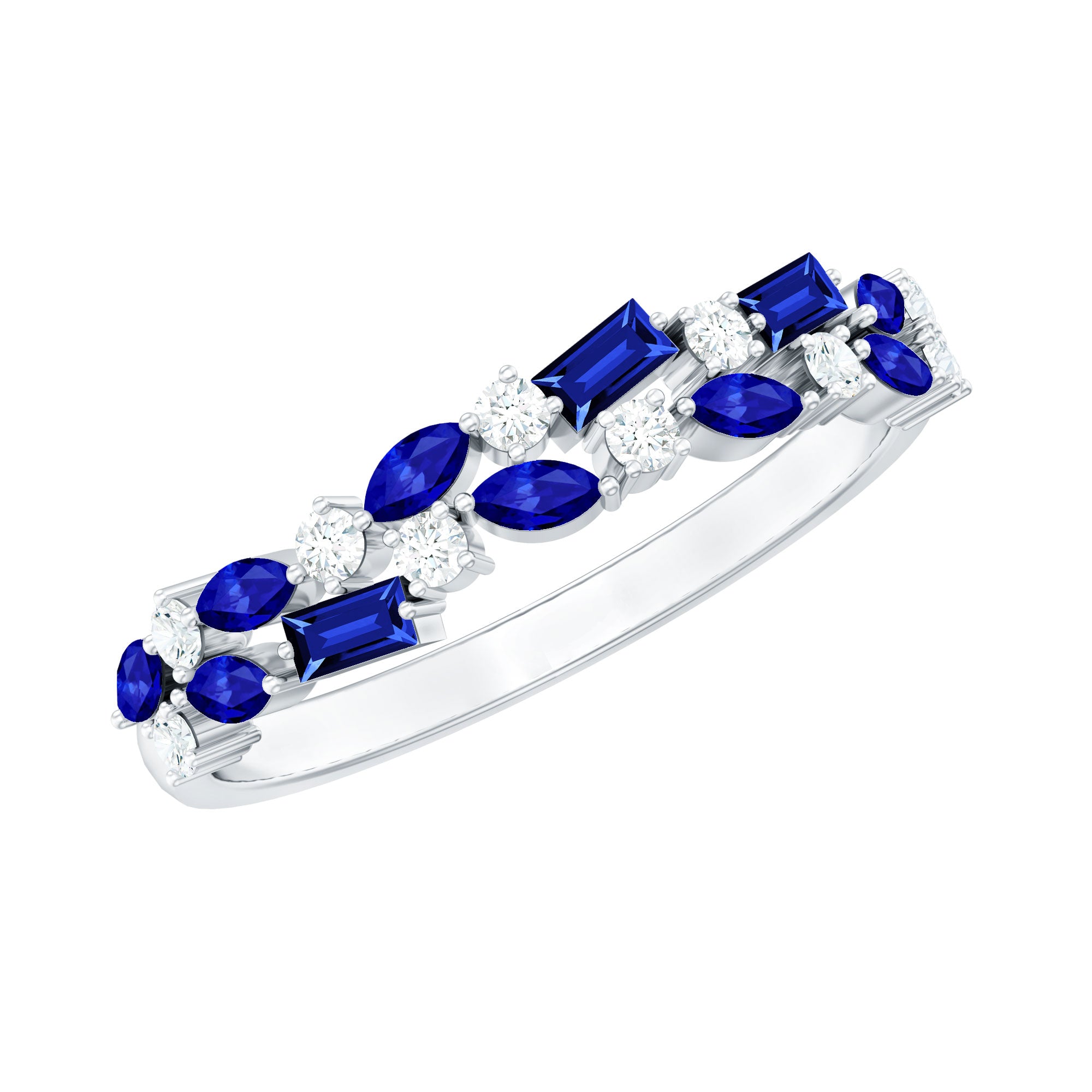 Certified Lab Grown Blue Sapphire Diamond Half Eternity Band Ring