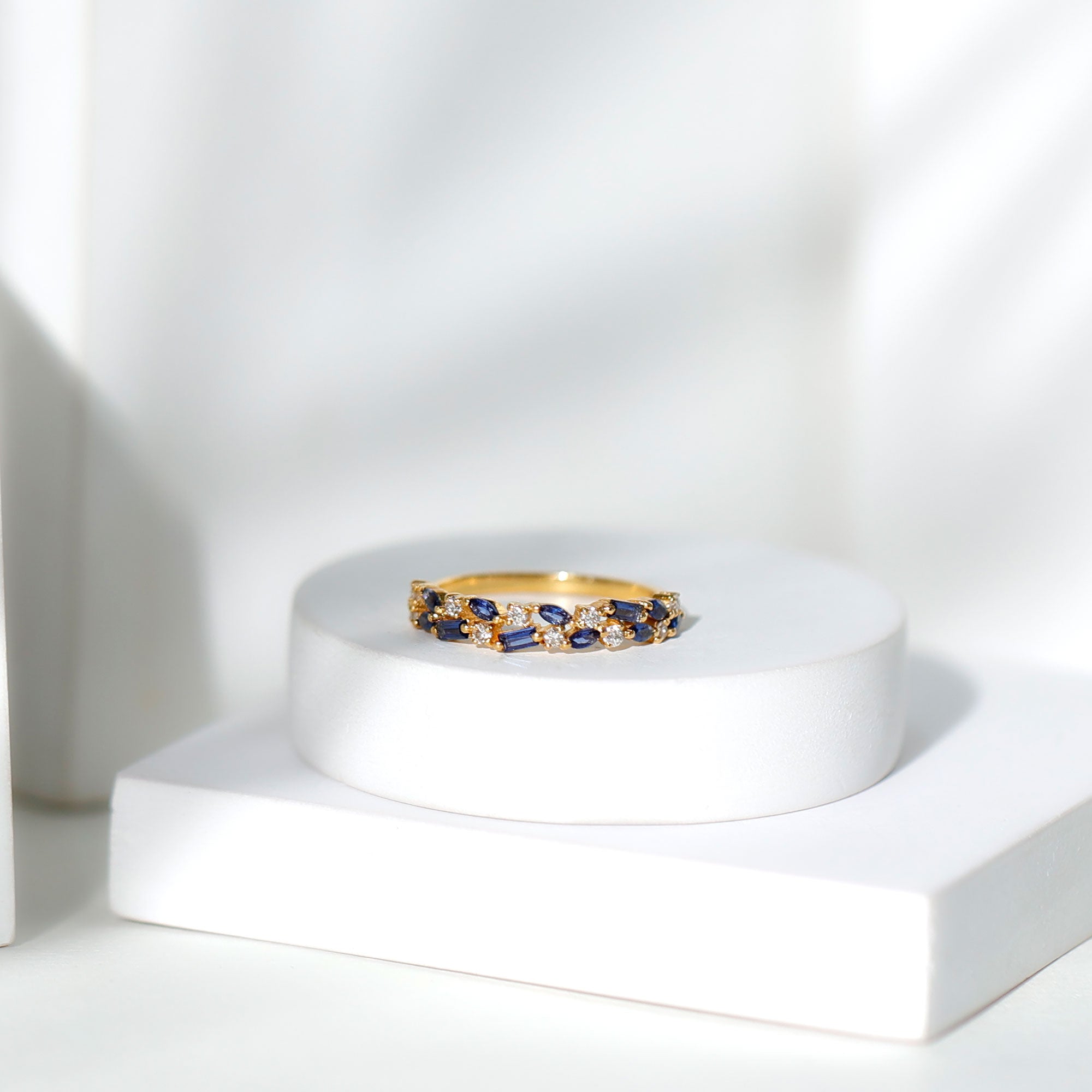 Certified Lab Grown Blue Sapphire Diamond Half Eternity Band Ring AAAA - Rosec Jewels