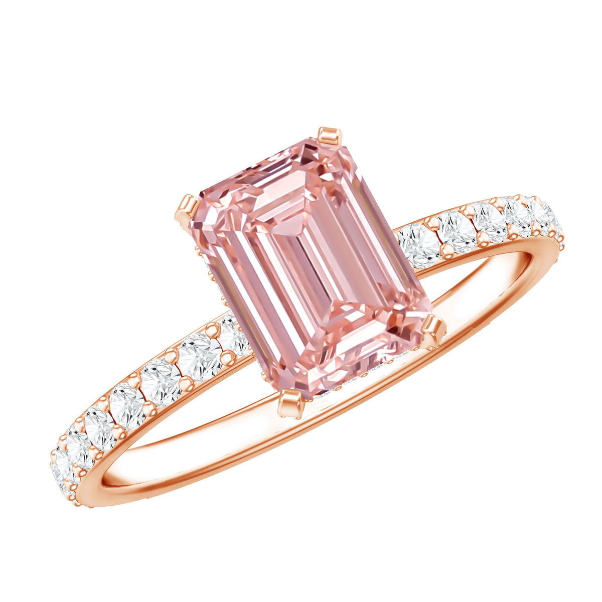 Rosec Jewels-IGI Certified 2 Carat Emerald Cut Lab Pink Diamond Engagement Ring for Her