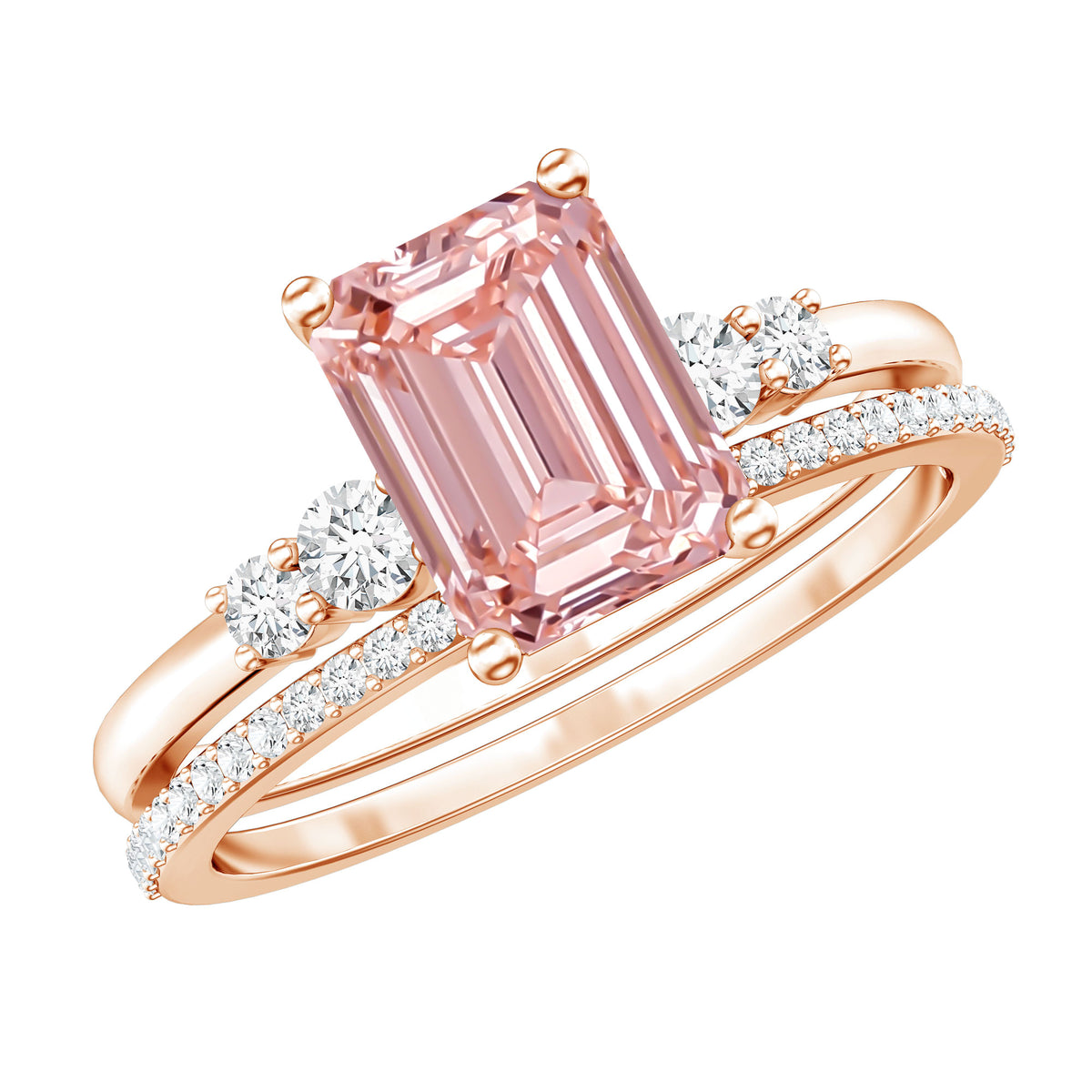 Rosec Jewels-2 Carat Emerald Cut Lab Pink Diamond Engagement Ring Set with IGI Certificate