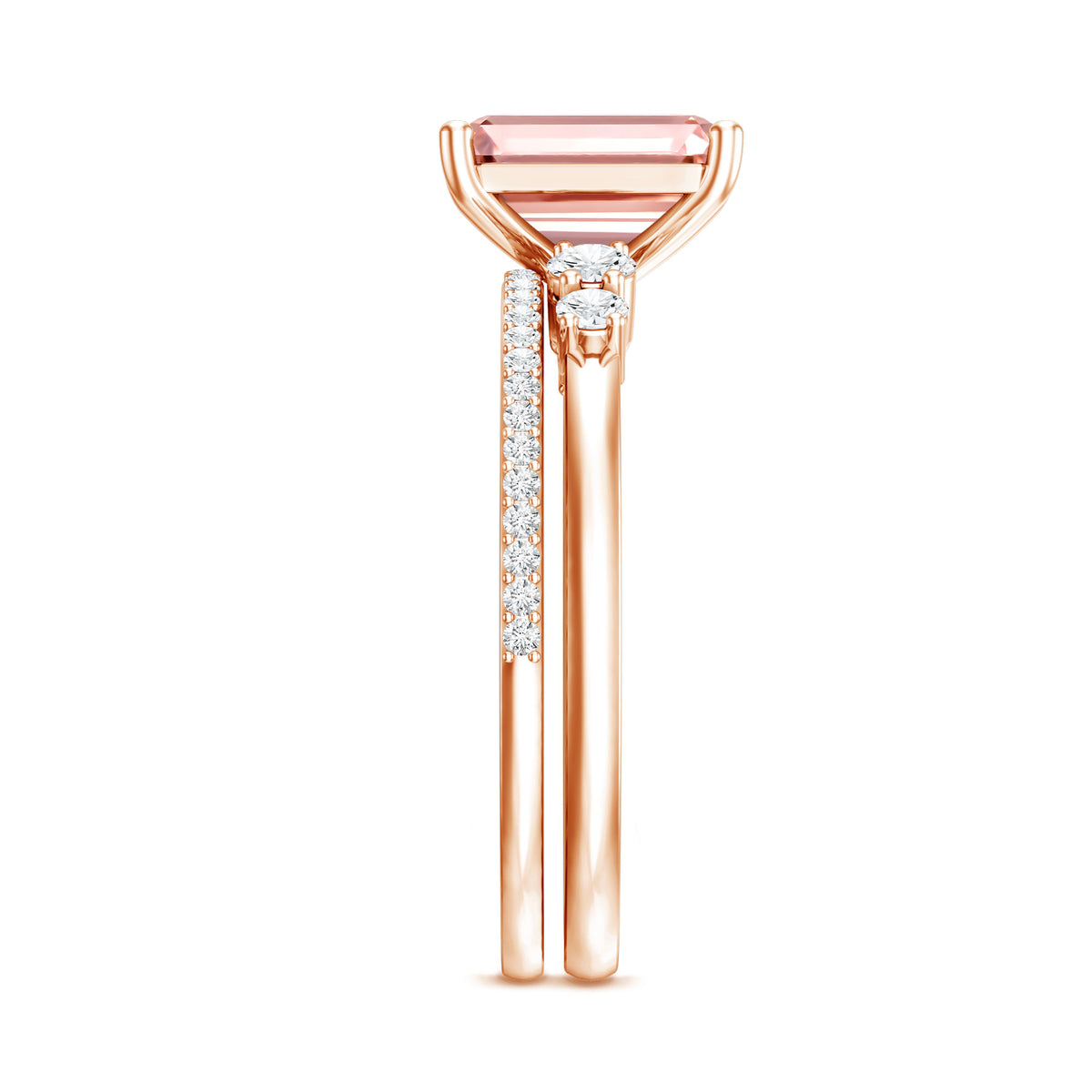 Rosec Jewels-2 Carat Emerald Cut Lab Pink Diamond Engagement Ring Set with IGI Certificate