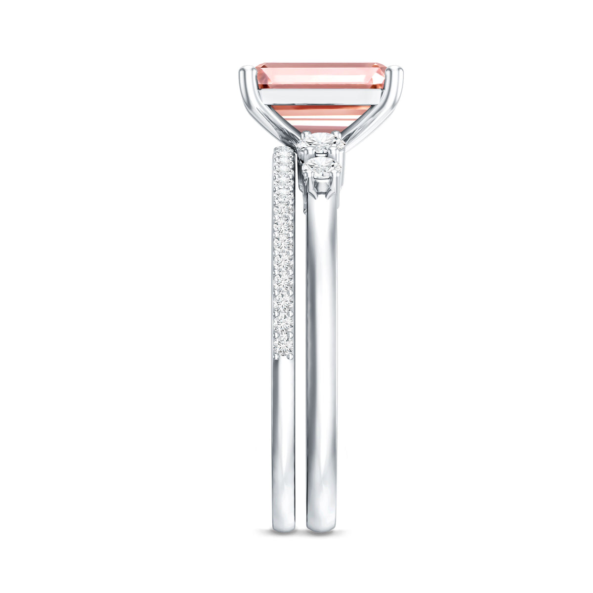 Rosec Jewels-2 Carat Emerald Cut Lab Pink Diamond Engagement Ring Set with IGI Certificate