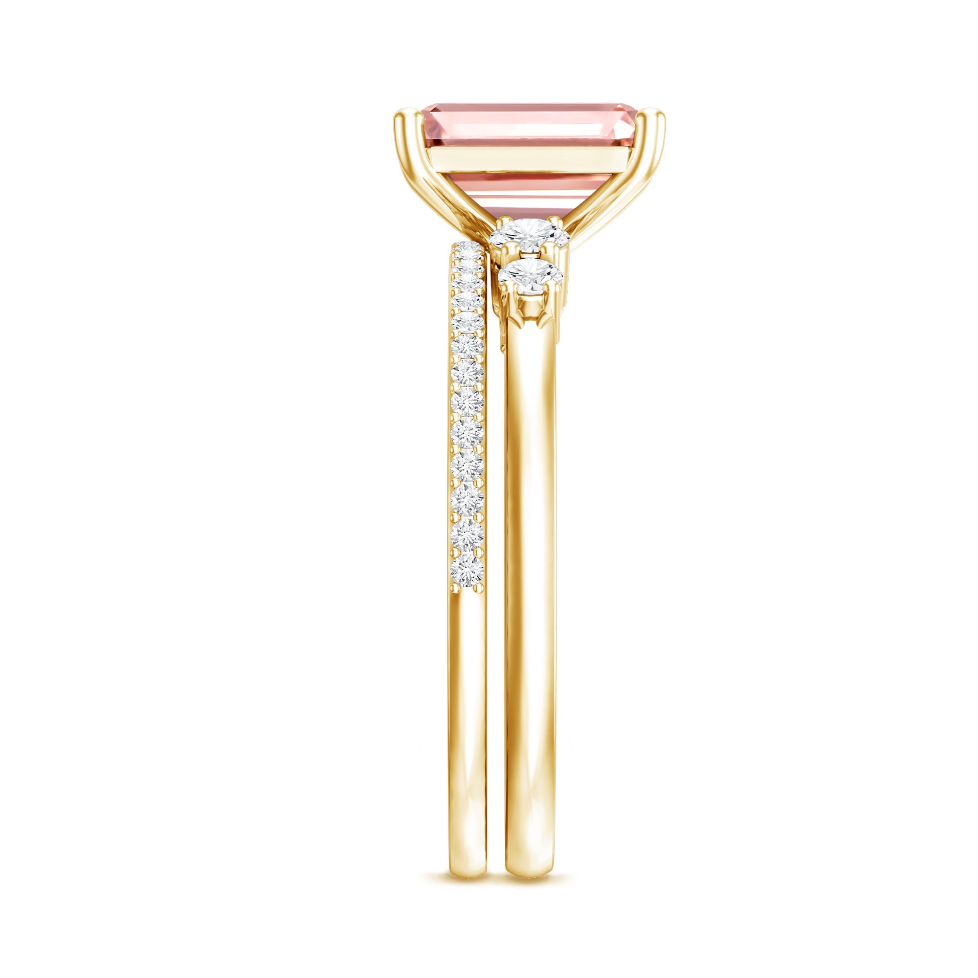 Rosec Jewels-2 Carat Emerald Cut Lab Pink Diamond Engagement Ring Set with IGI Certificate