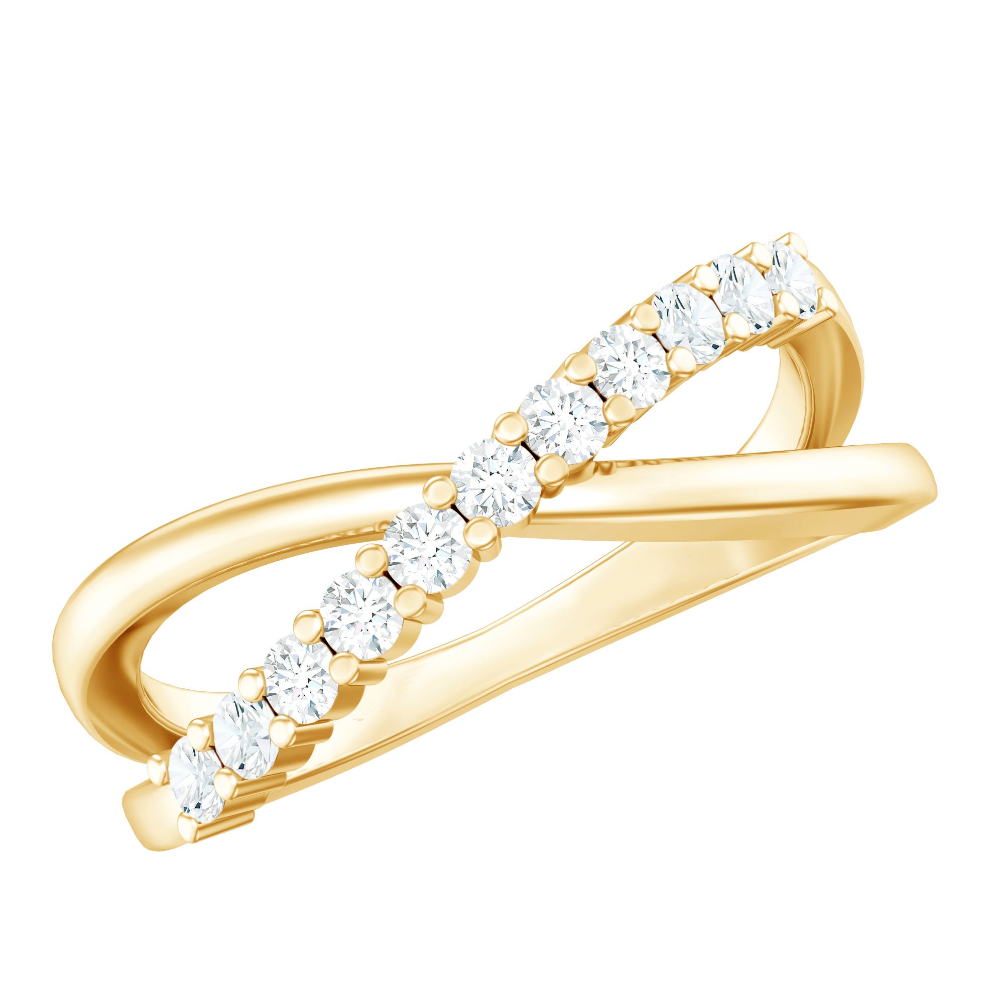 Natural Diamond Crossover Promise Ring Natural - ( HI-SI ) - Rosec Jewels