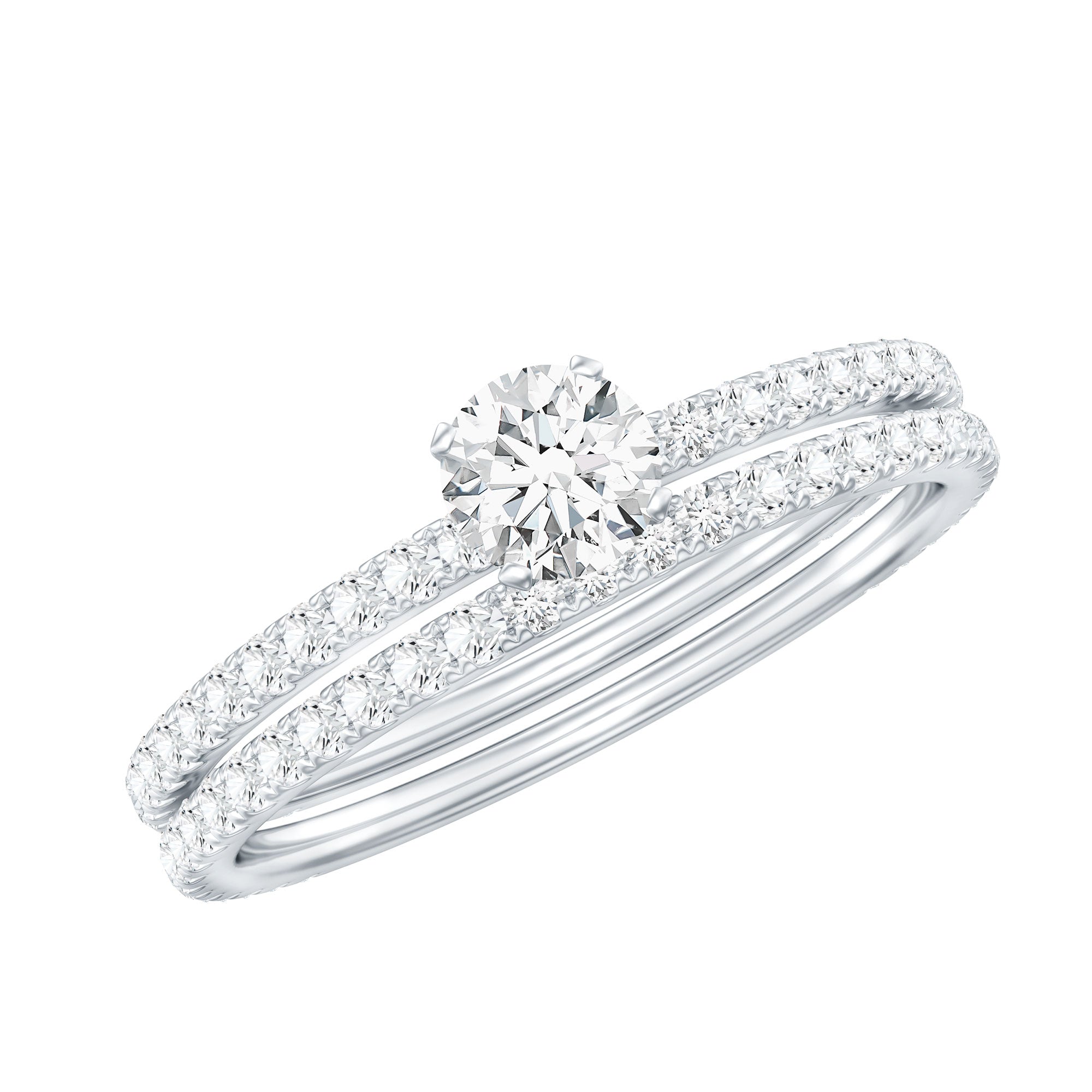Round Cut Moissanite Engagement Ring with Eternity Band