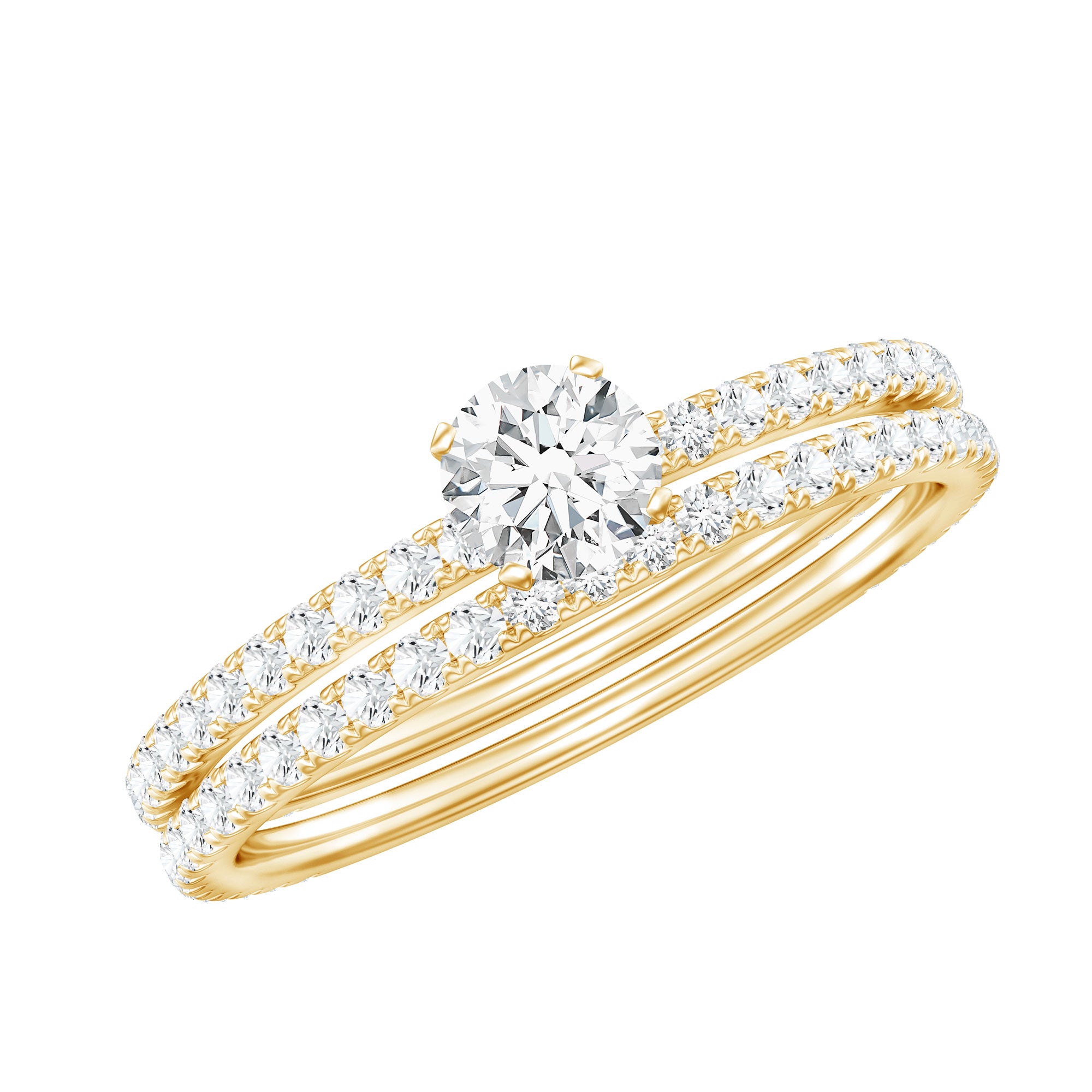 Rosec Jewels-Round Cut Moissanite Engagement Ring with Eternity Band