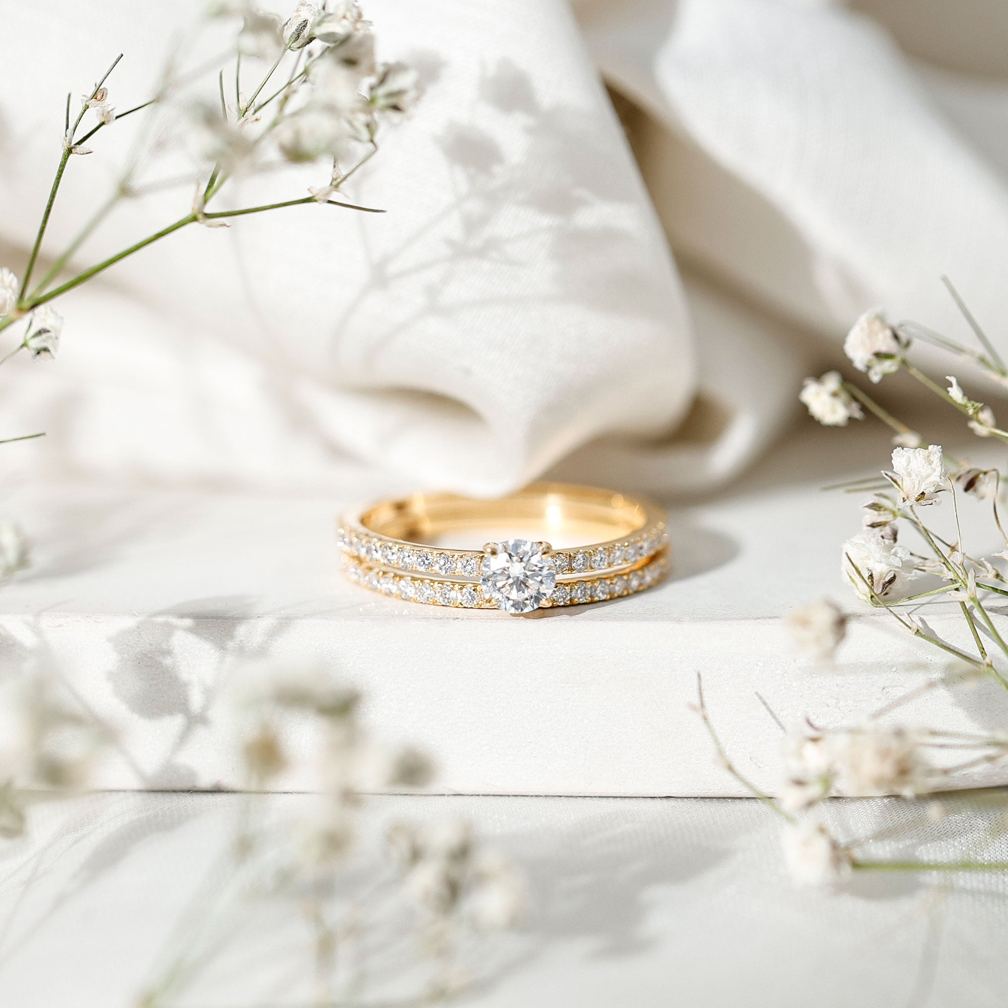 Rosec Jewels-Round Cut Moissanite Engagement Ring with Eternity Band