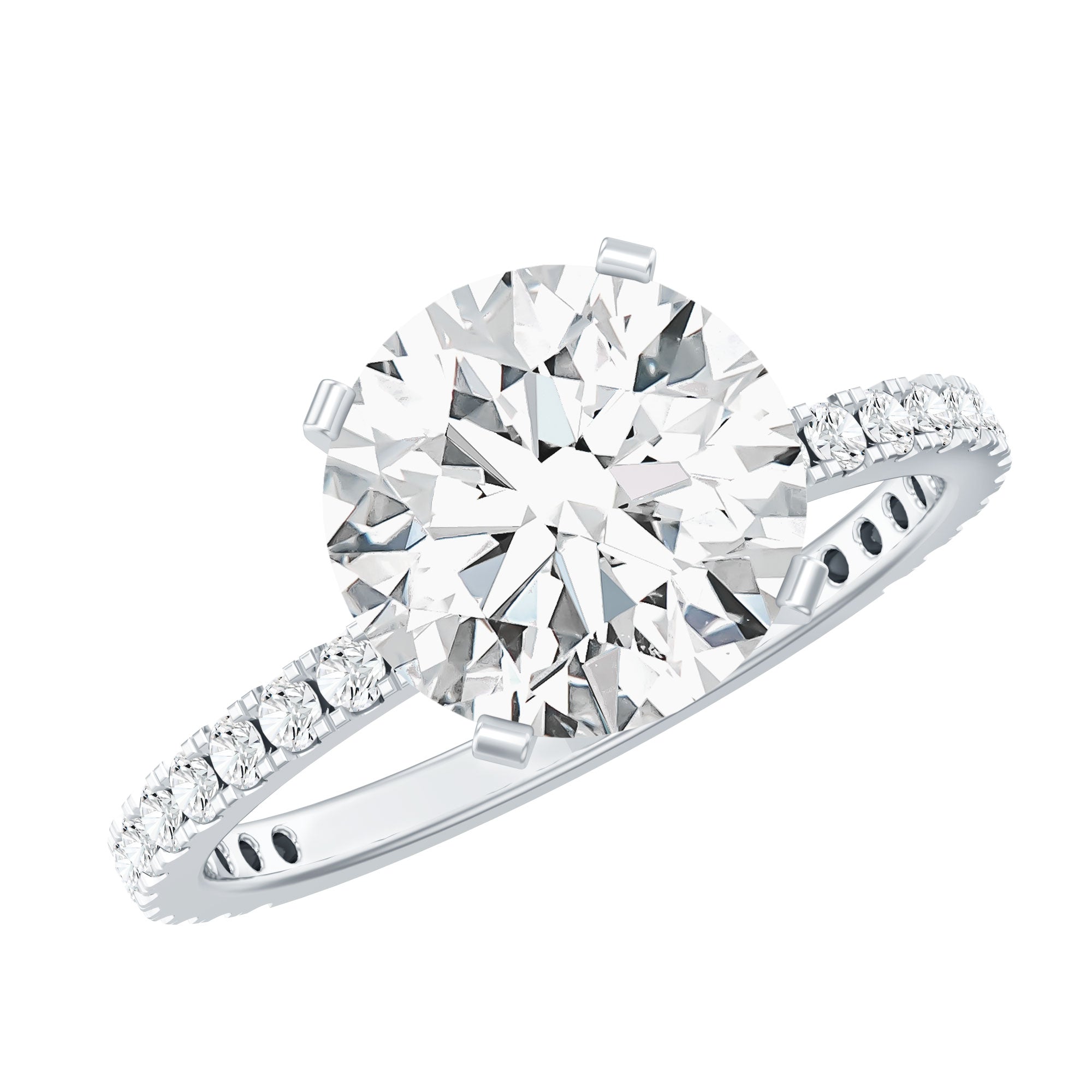 Certified Round Moissanite 4 CT Engagement Ring with Side Stones