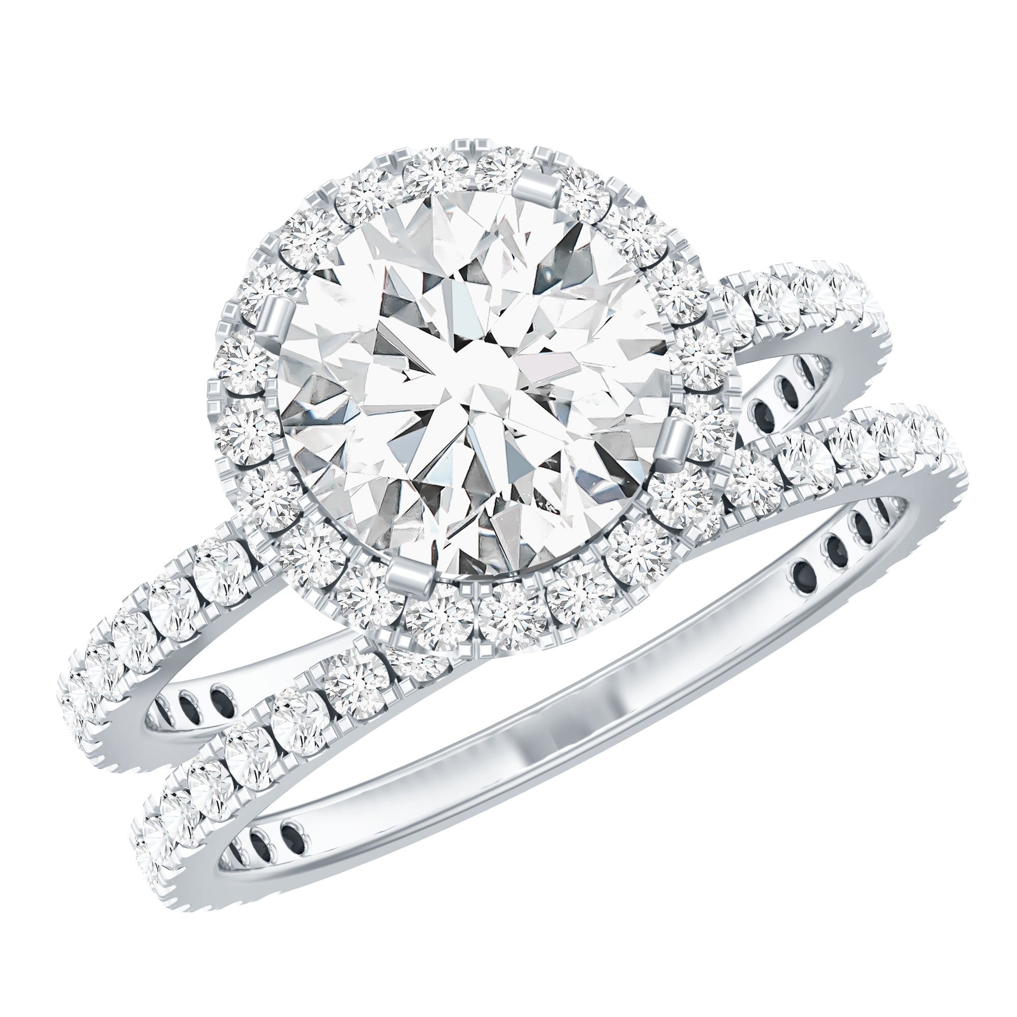 8 MM Round Shape Moissanite Halo Wedding Ring Set