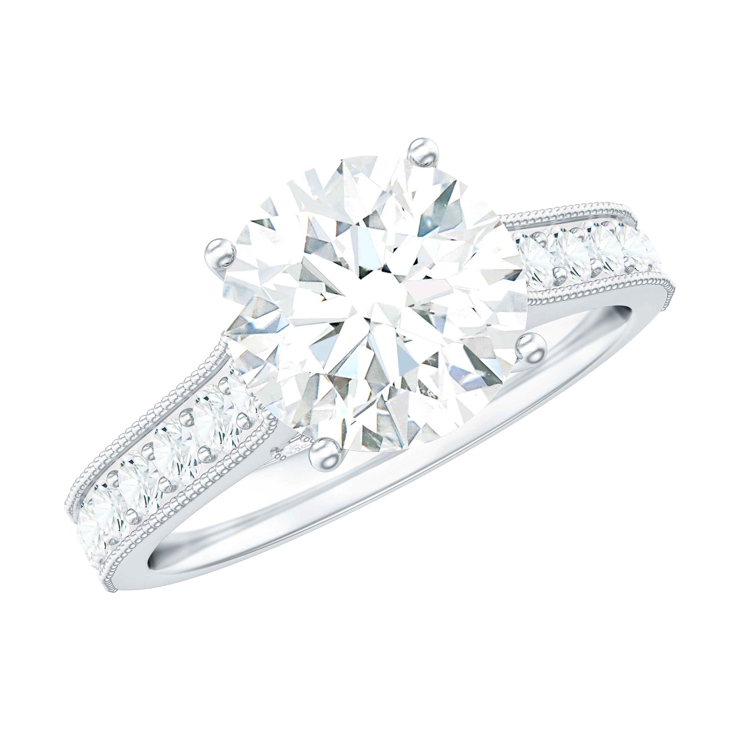 Certified 8 MM Moissanite Solitaire Engagement Ring With Side Stones