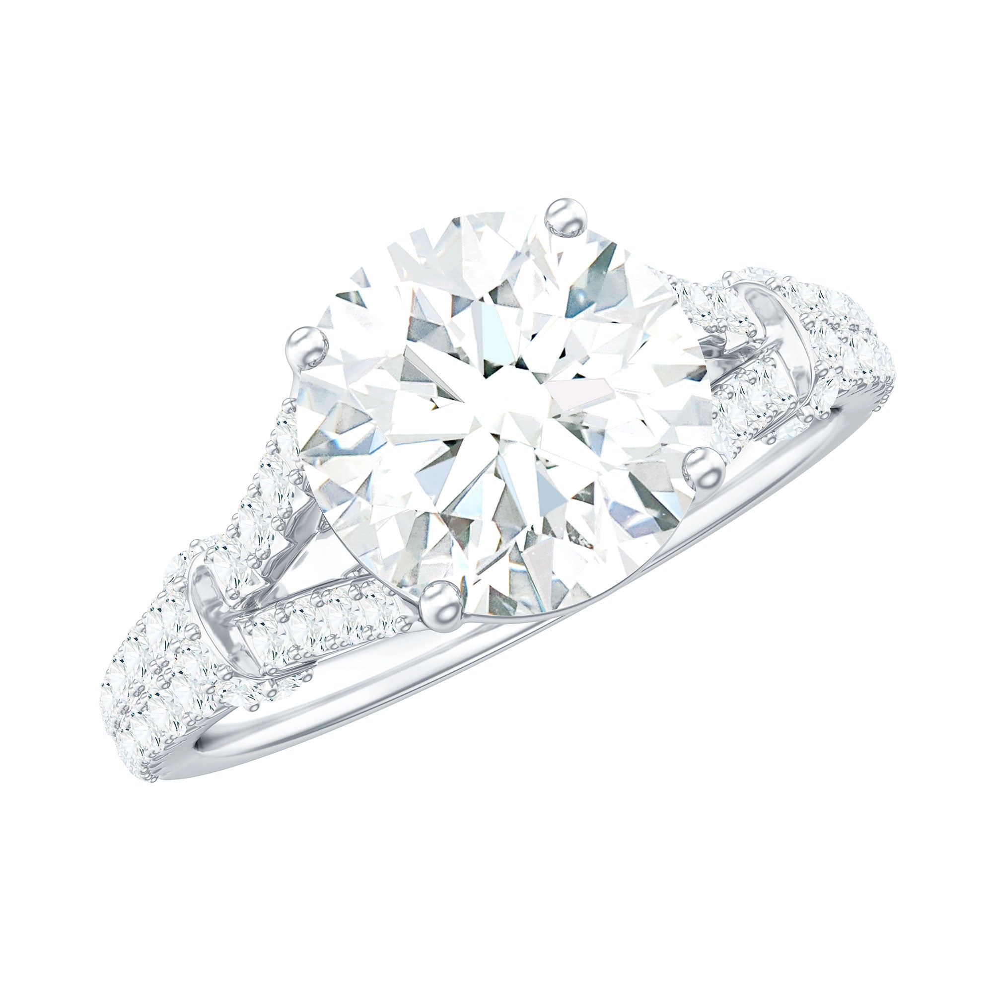Round Shape Moissanite Solitaire Engagement Ring in Split Shank