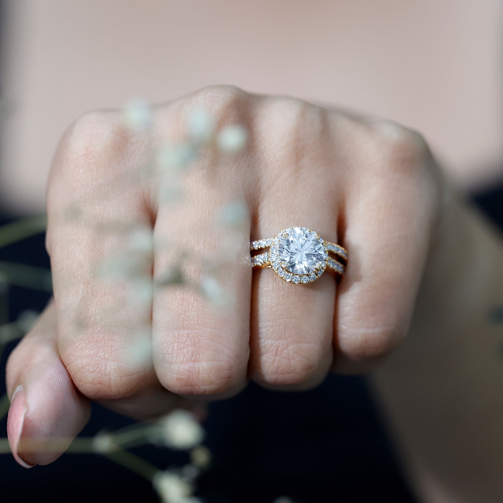 2 Carat Moissanite Classic Halo Wedding Ring Set D-VS1 - Rosec Jewels