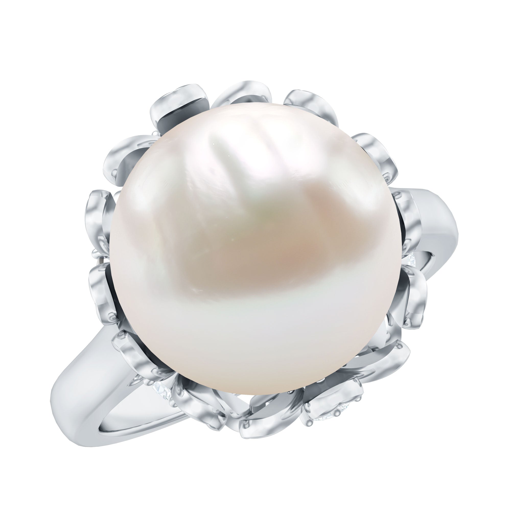 Floral Set Freshwater Pearl Solitaire Ring with Diamond Accent