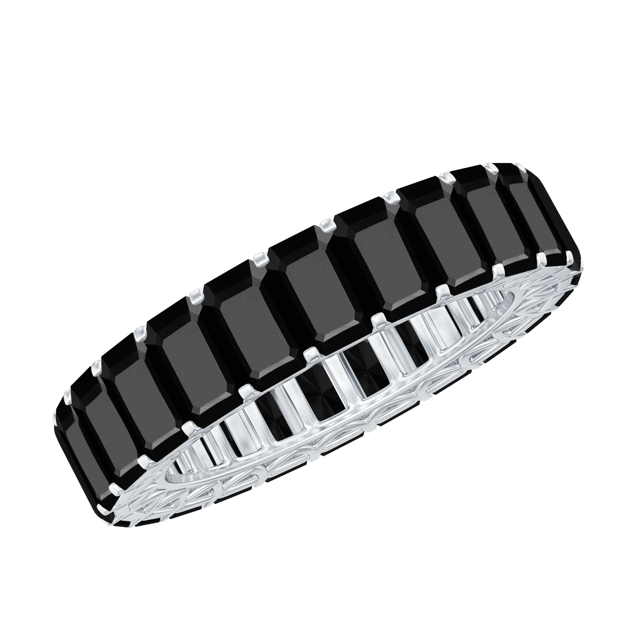 Emerald Cut Black Spinel Eternity Band