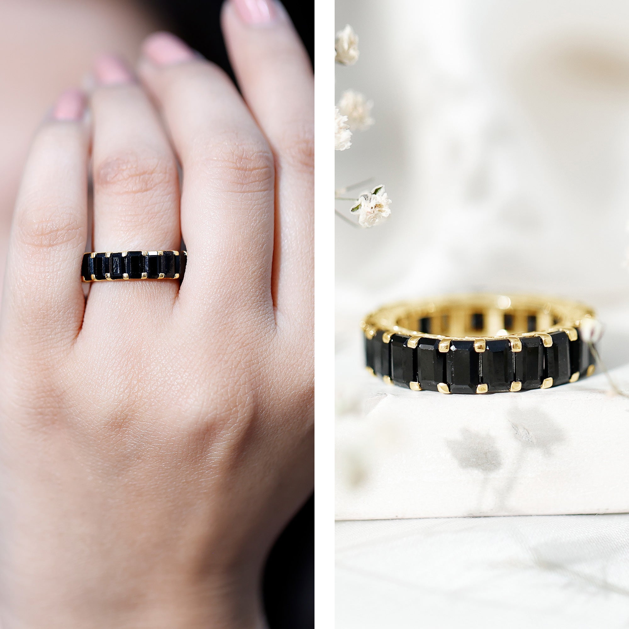 Emerald Cut Black Spinel Eternity Band AAA - Rosec Jewels