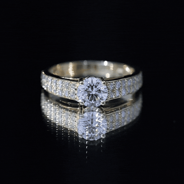 Round Moissanite Engagement Ring with Side Stones D-VS1 - Rosec Jewels