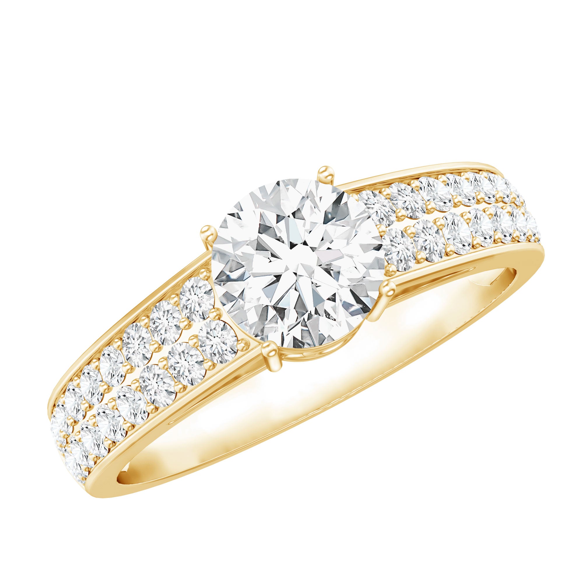 Round Moissanite Engagement Ring with Side Stones D-VS1 - Rosec Jewels