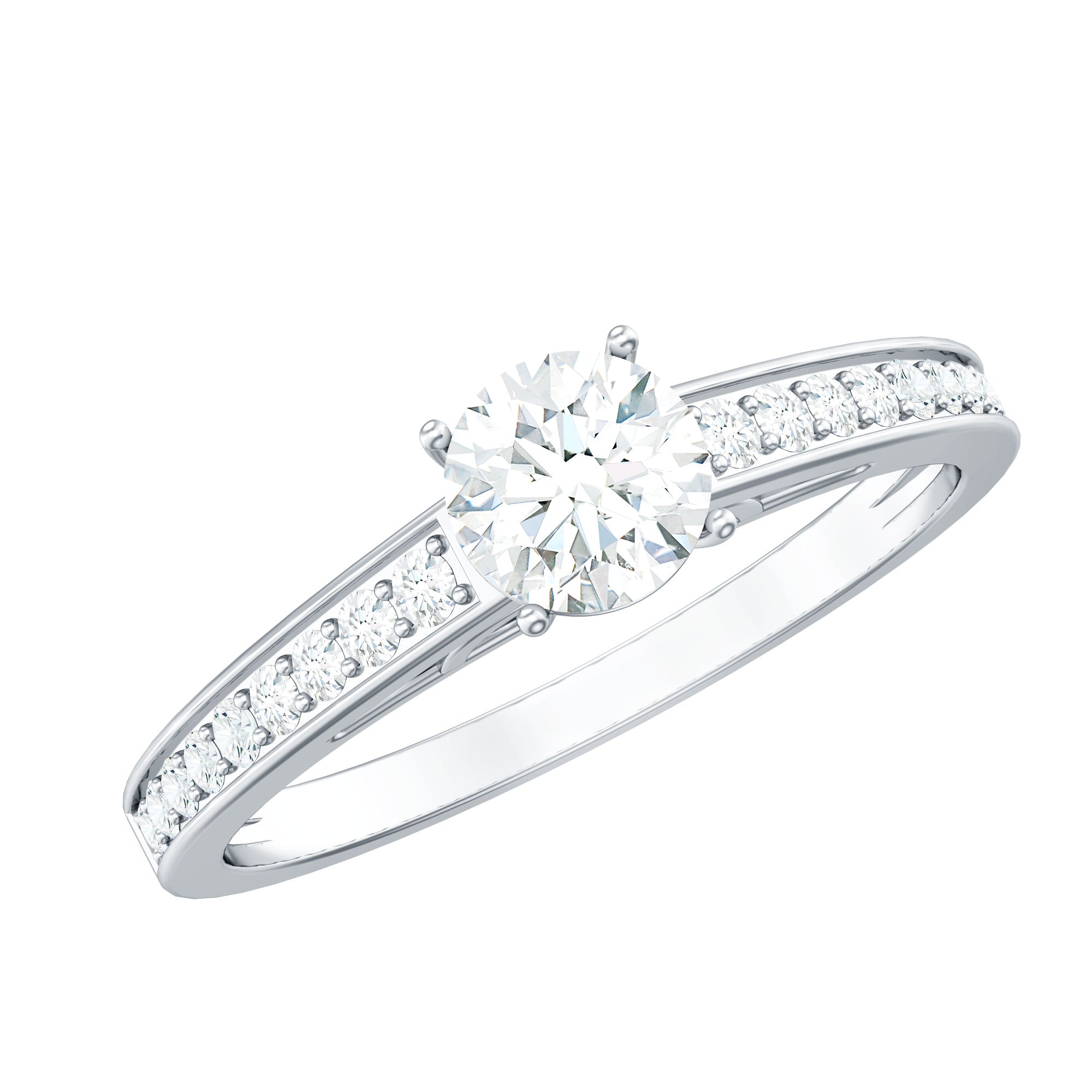 Cubic Zirconia Engagement Ring with Side Stones AAAA - Rosec Jewels