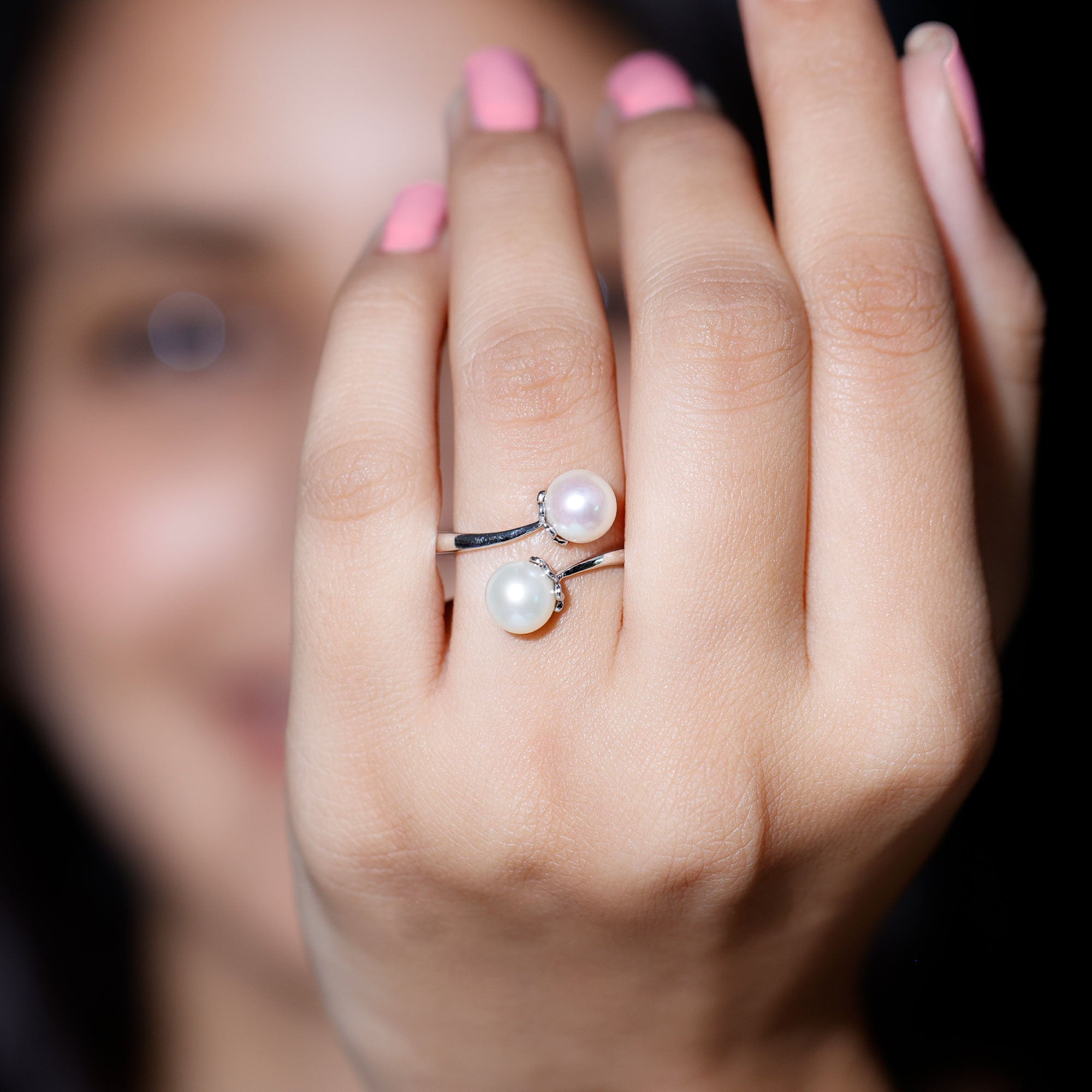 Rosec Jewels-Cultured Freshwater Pearl Bypass Engagement Ring