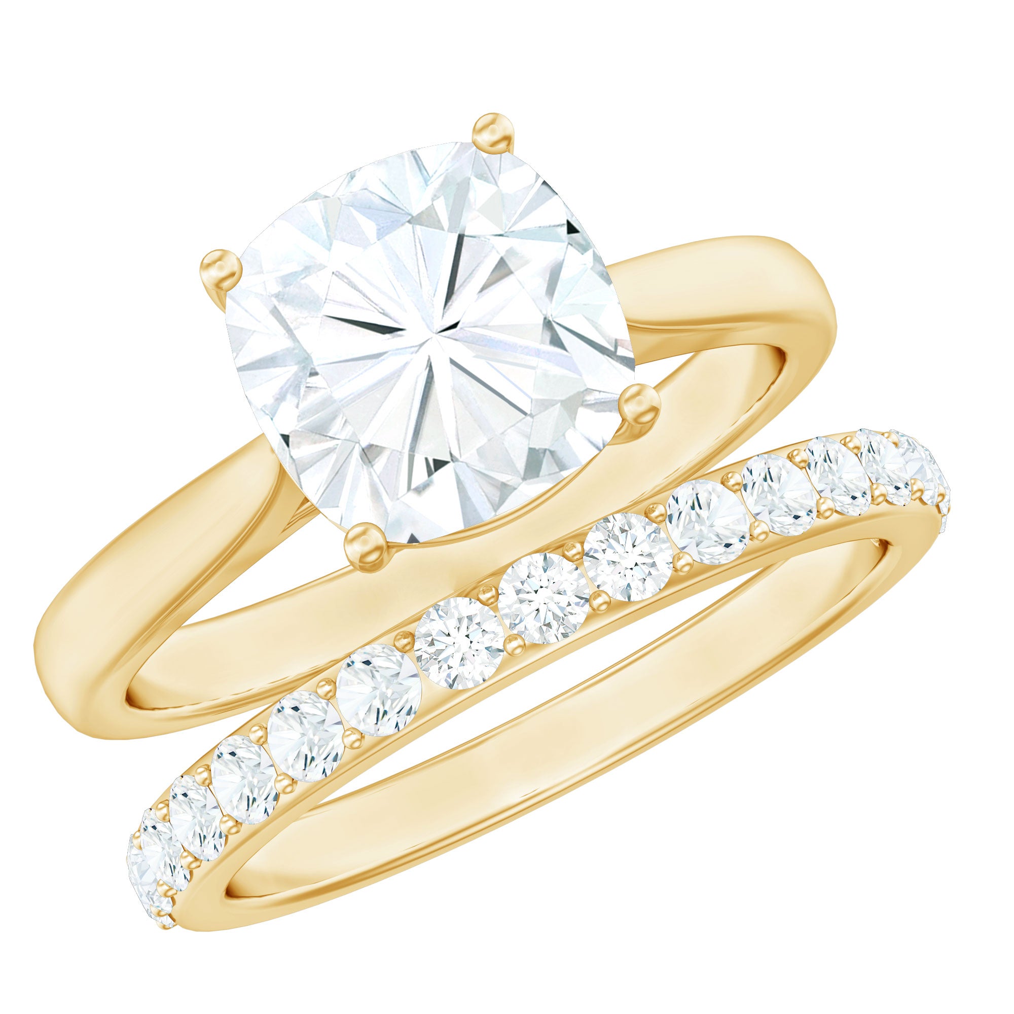 Cushion Cut Moissanite Solitaire Bridal Set with Certificate D-VS1 - Rosec Jewels