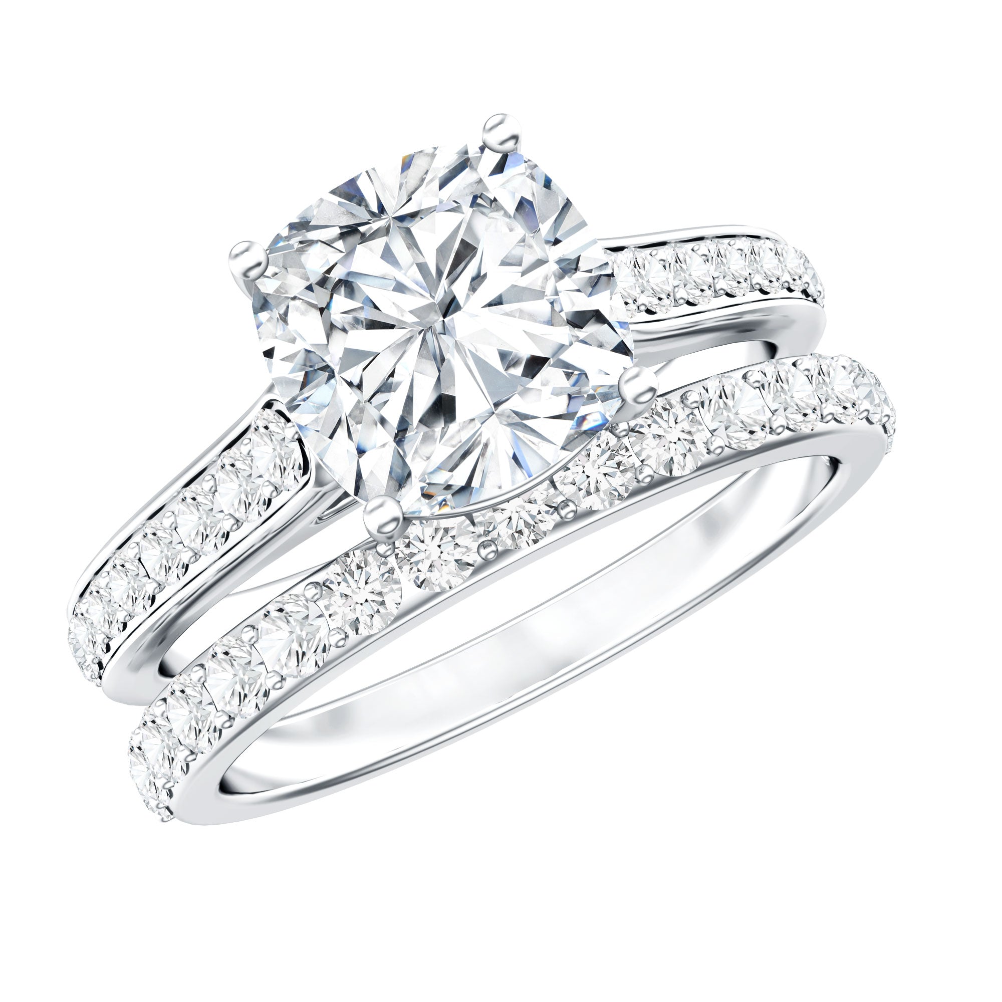 3 CT Cushion Cut Moissanite Solitaire Engagement Ring with Wedding Band