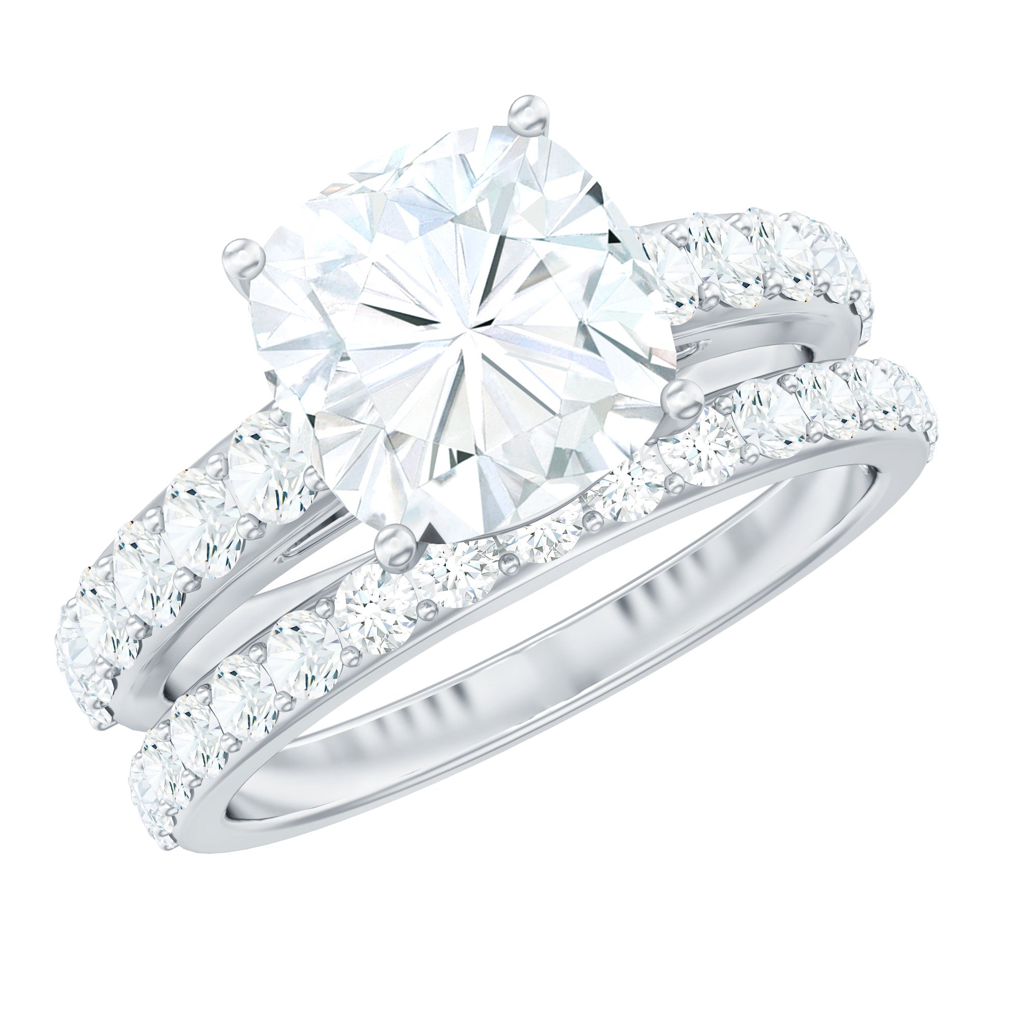 4 CT Prong Set Moissanite Solitaire Engagement Ring with Wedding Band