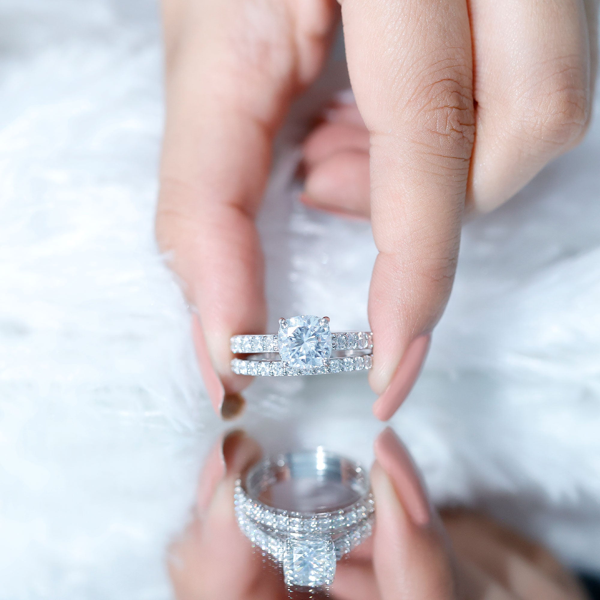 4 CT Prong Set Moissanite Solitaire Engagement Ring with Wedding Band D-VS1 - Rosec Jewels