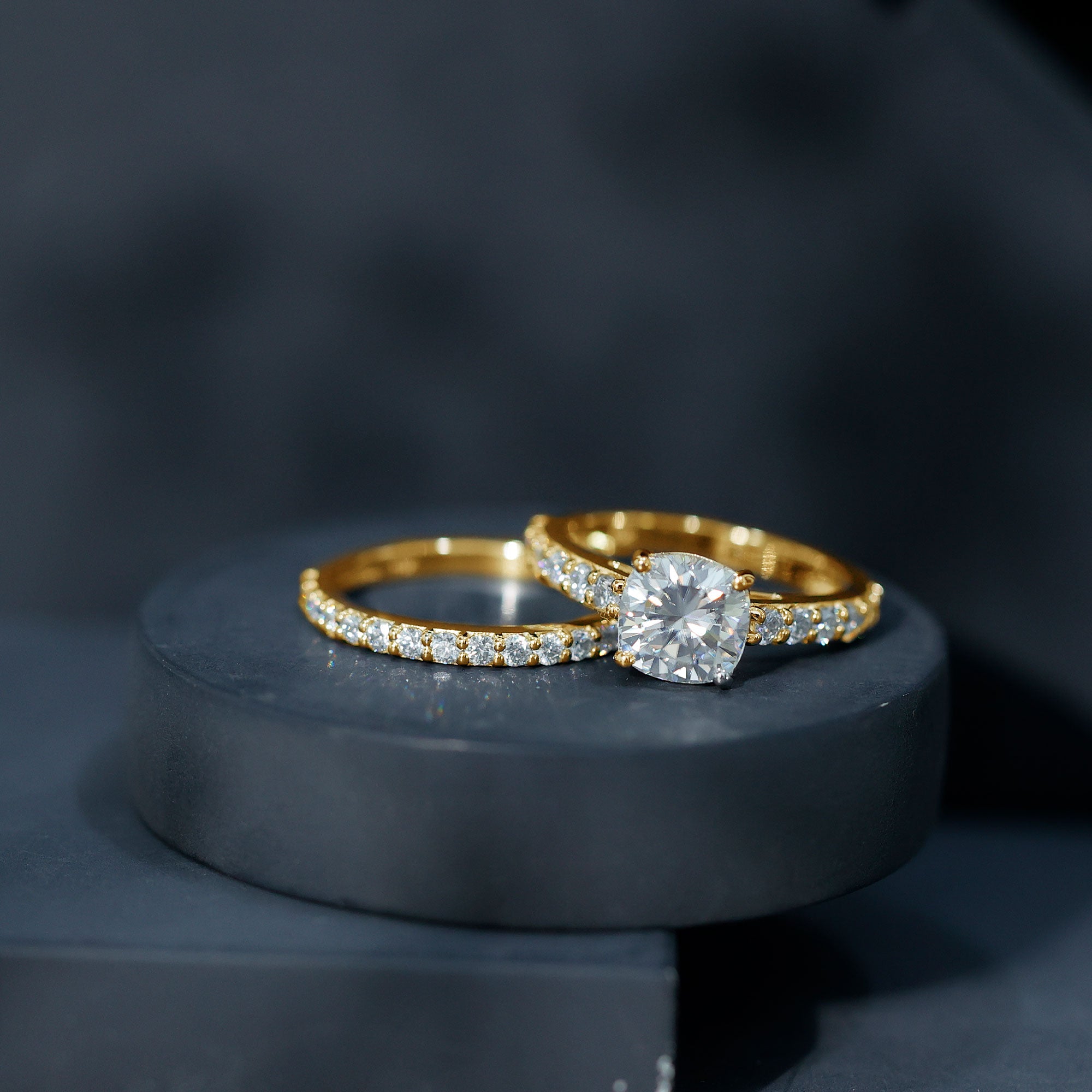 4 CT Prong Set Moissanite Solitaire Engagement Ring with Wedding Band D-VS1 - Rosec Jewels