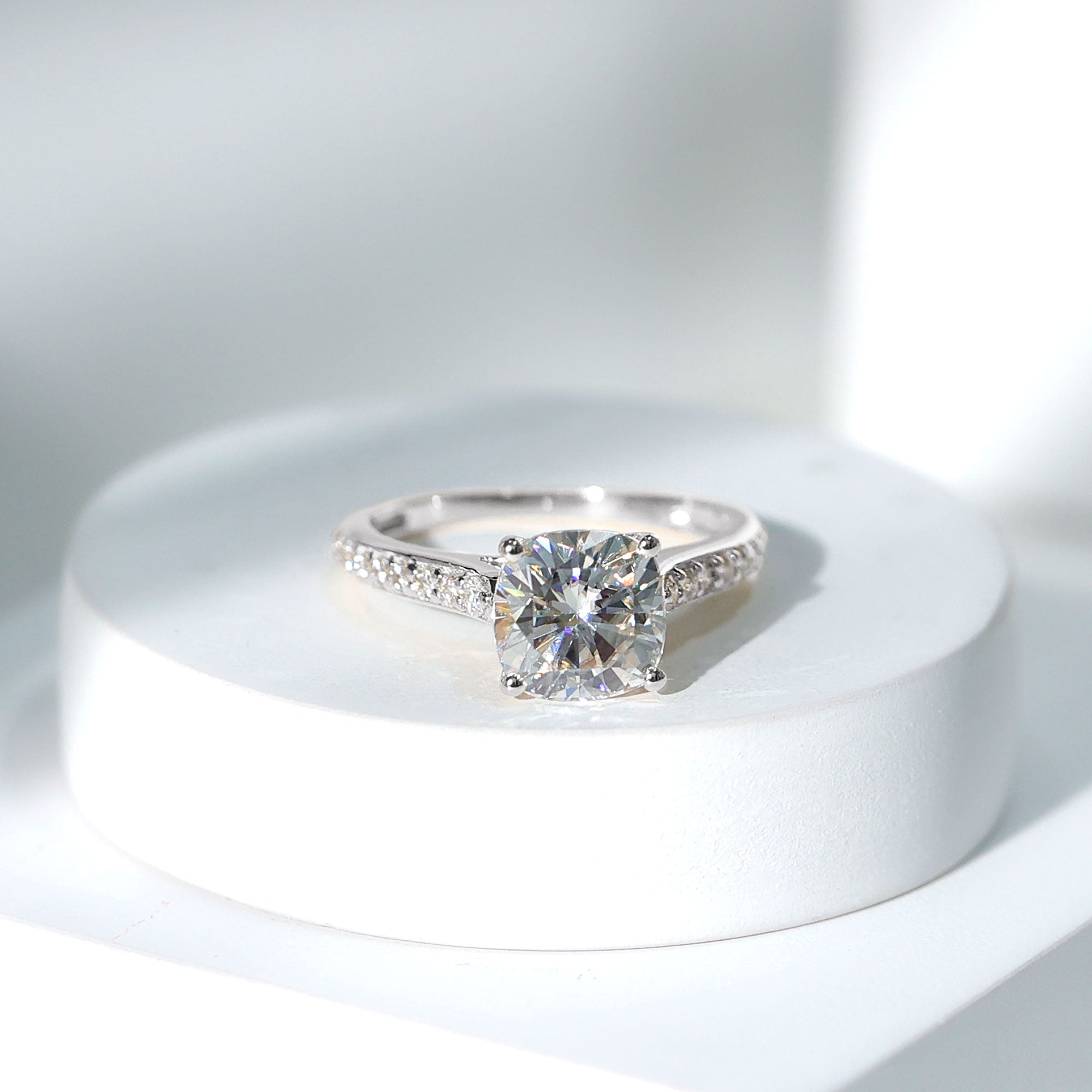 8 MM Cushion Moissanite Cathedral Engagement Ring D-VS1 - Rosec Jewels