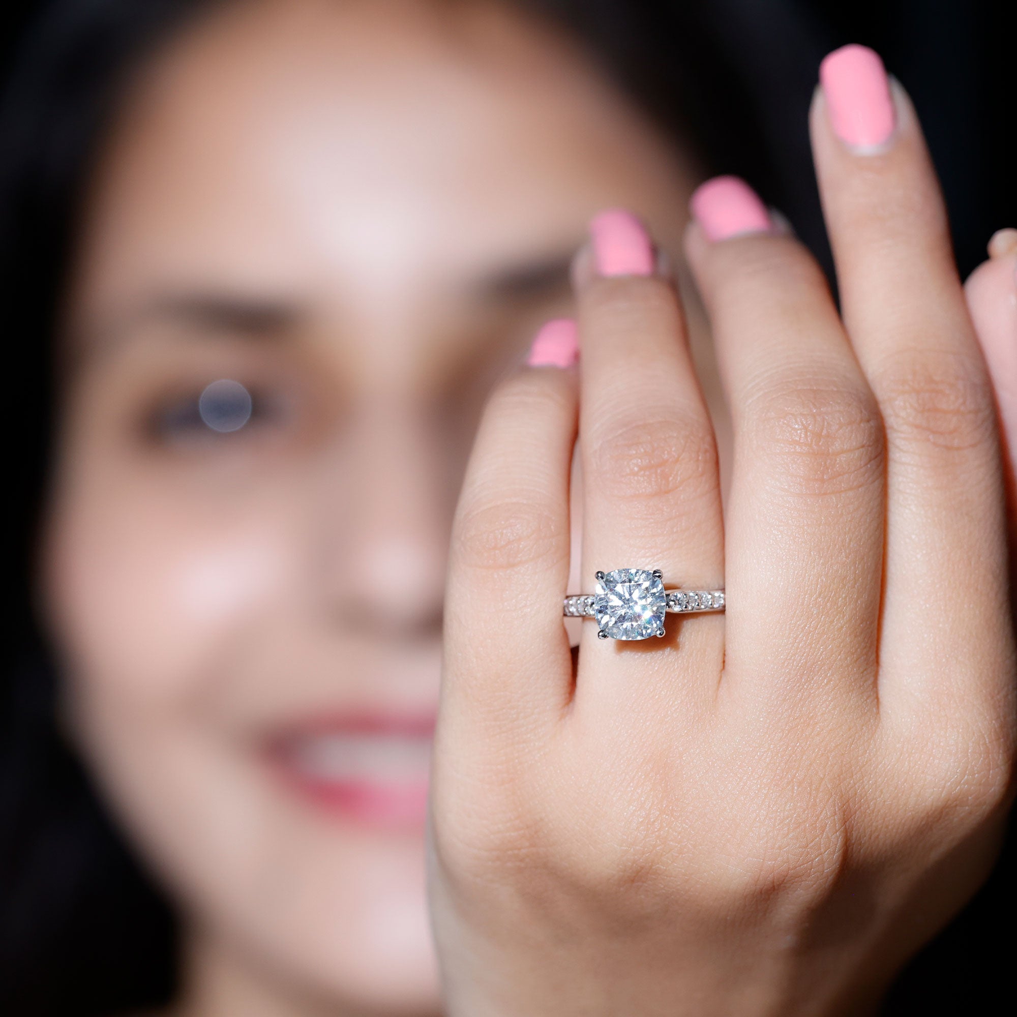 8 MM Cushion Moissanite Cathedral Engagement Ring D-VS1 - Rosec Jewels
