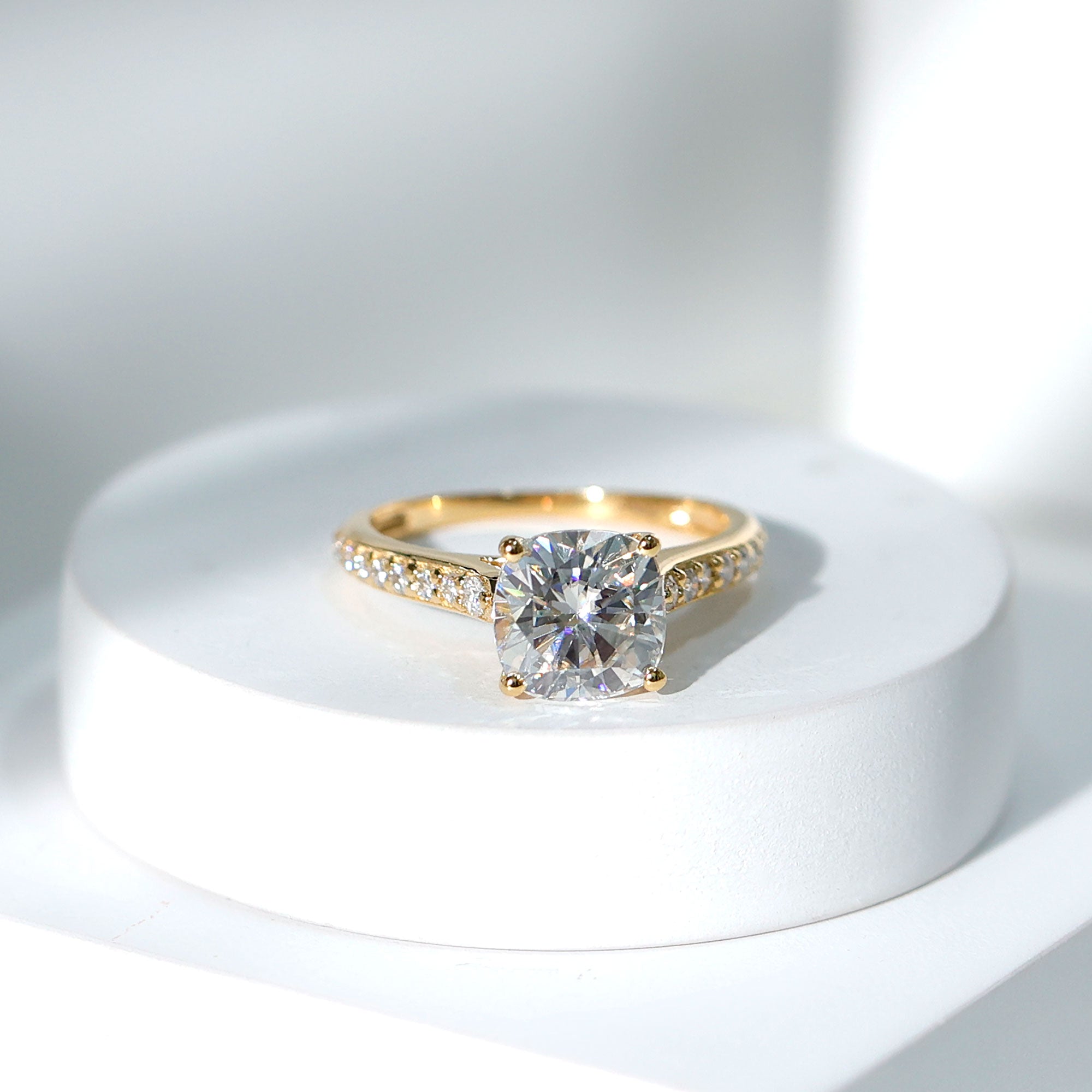 8 MM Cushion Moissanite Cathedral Engagement Ring D-VS1 - Rosec Jewels