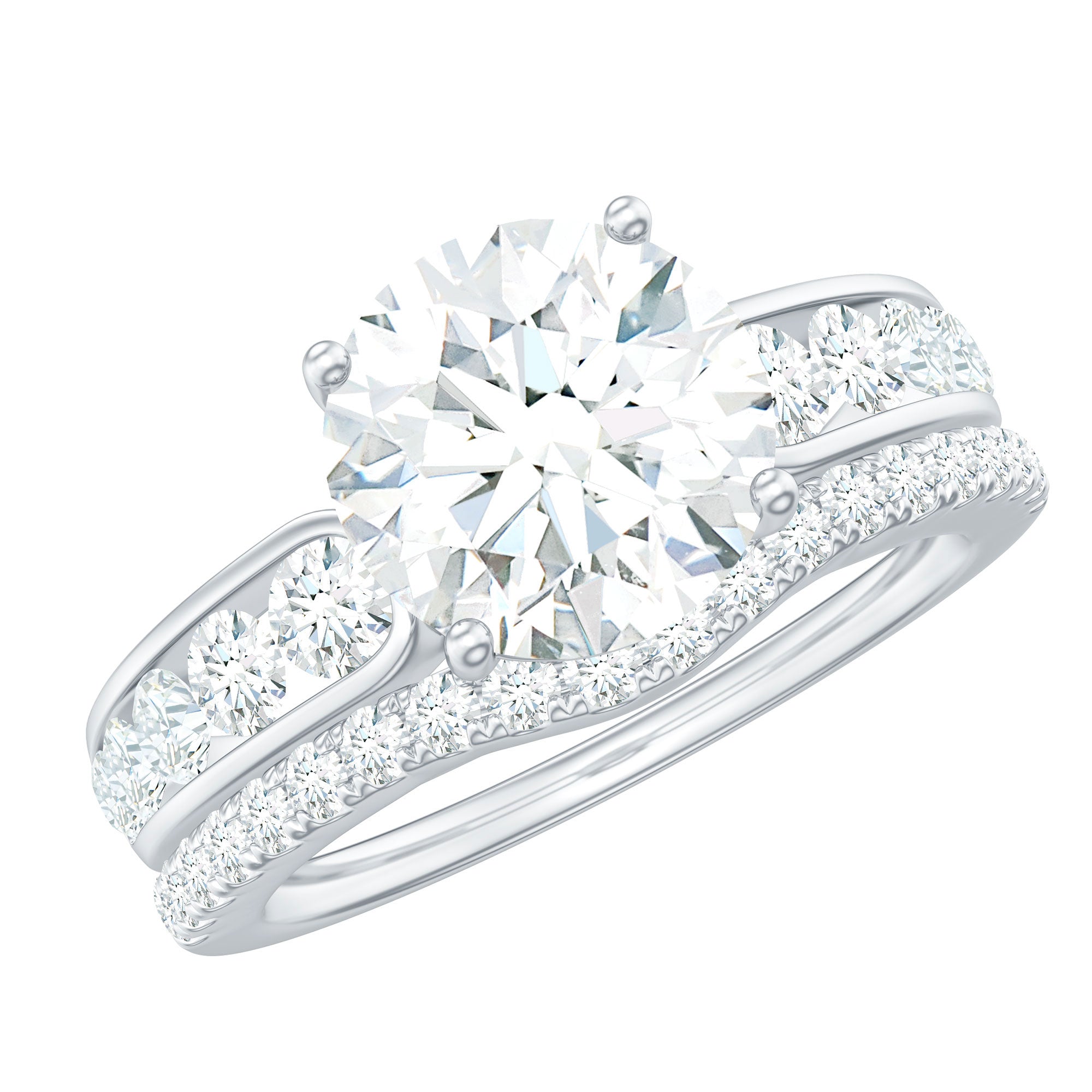 Certified 8 MM Moissanite Engagement Ring with Wedding Band