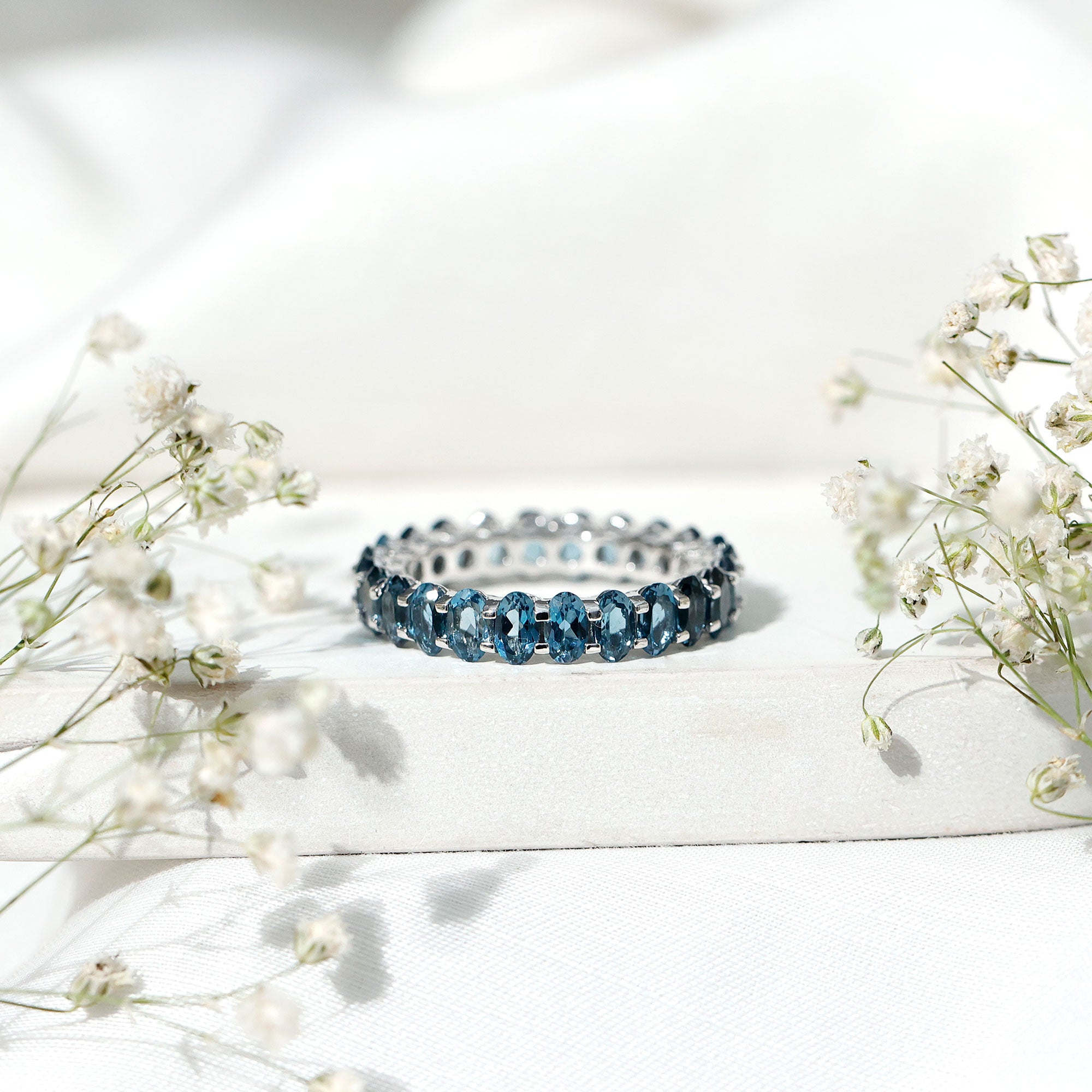 Oval Cut London Blue Topaz Full Eternity Band AAA - Rosec Jewels