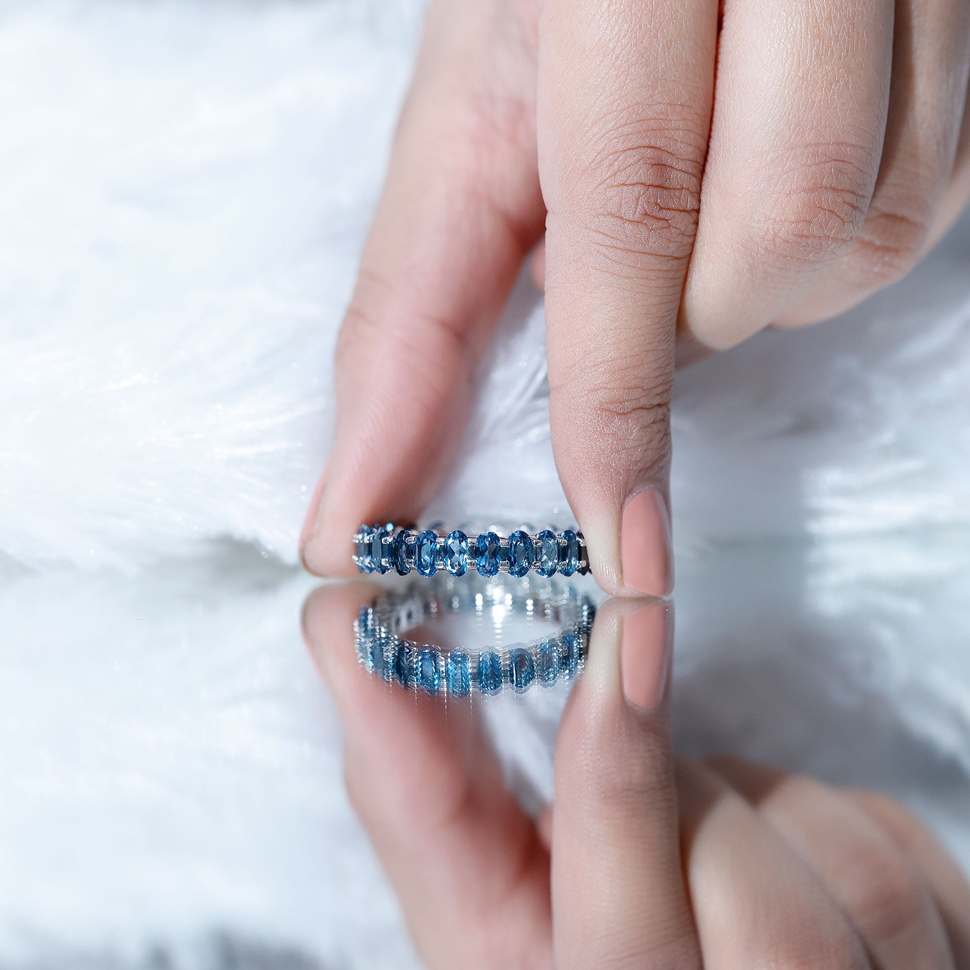 Oval Cut London Blue Topaz Full Eternity Band AAA - Rosec Jewels