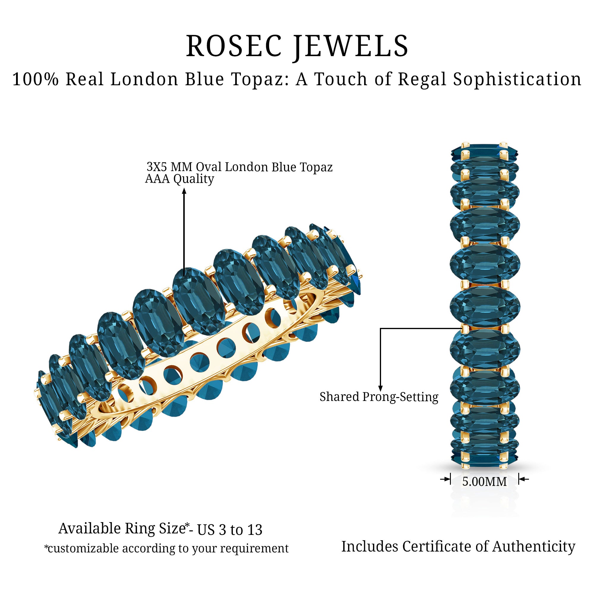 Oval Cut London Blue Topaz Full Eternity Band AAA - Rosec Jewels