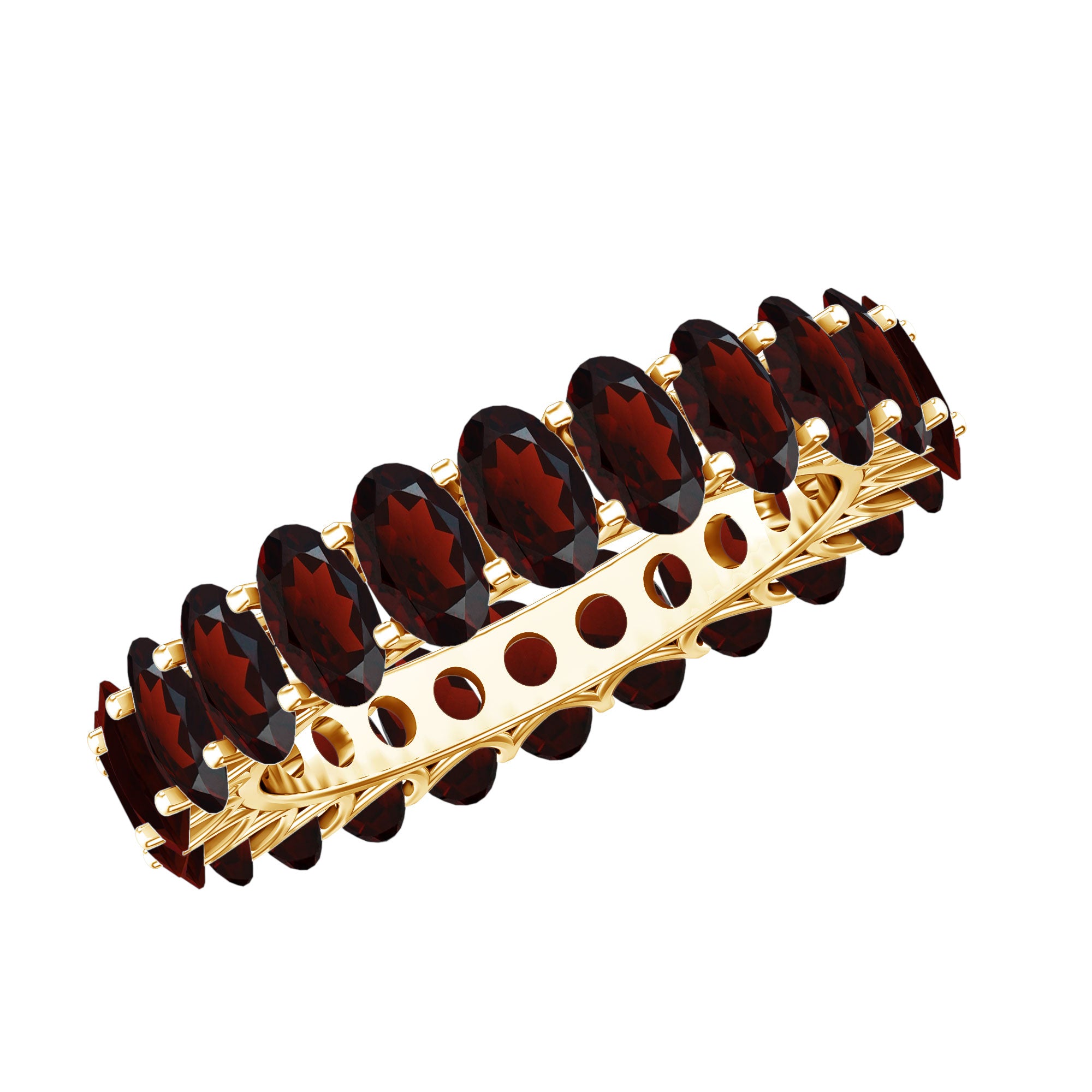 Certified Real Oval Garnet Eternity Ring for Anniversary AAA - Rosec Jewels